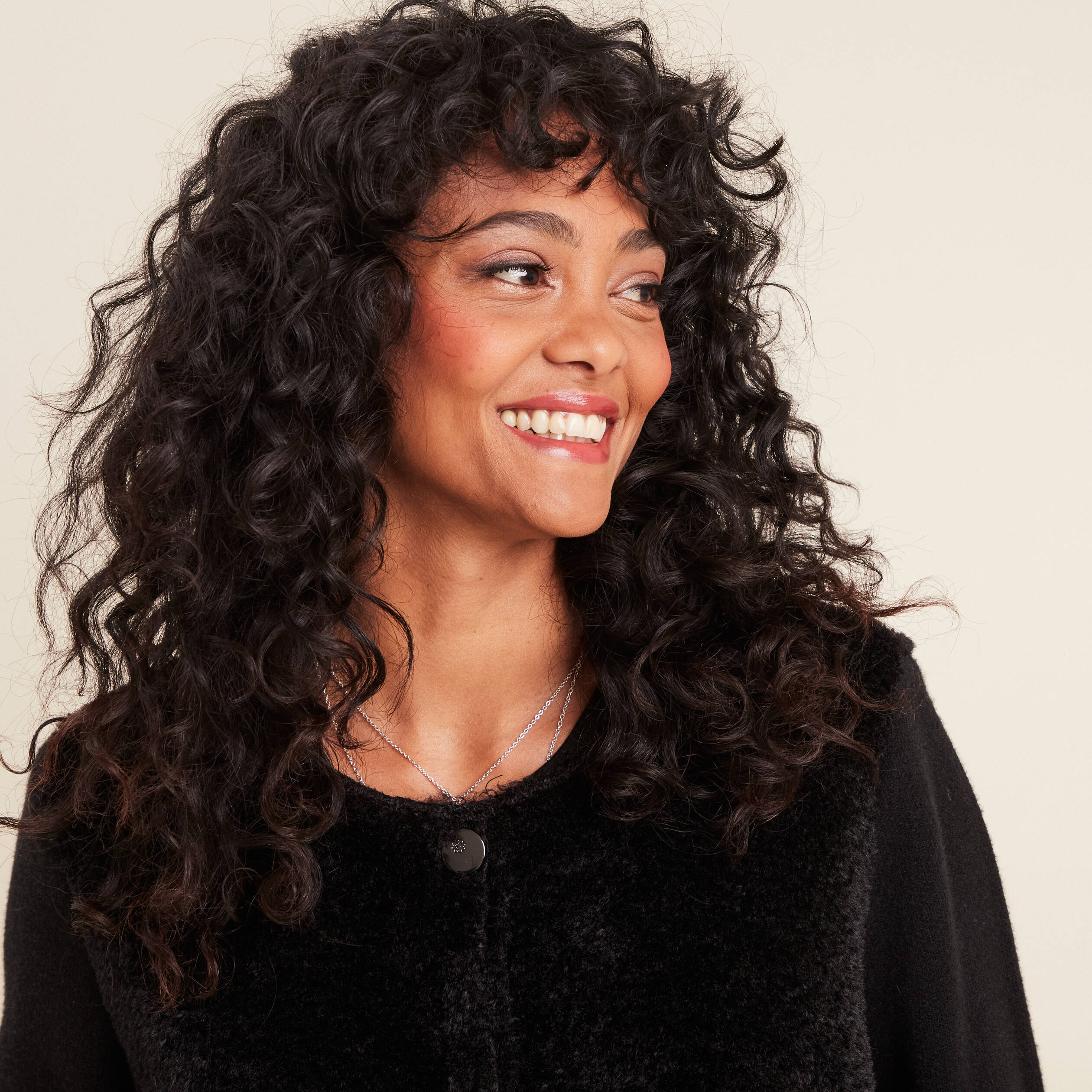 Veste droite buste bouclette noir femme