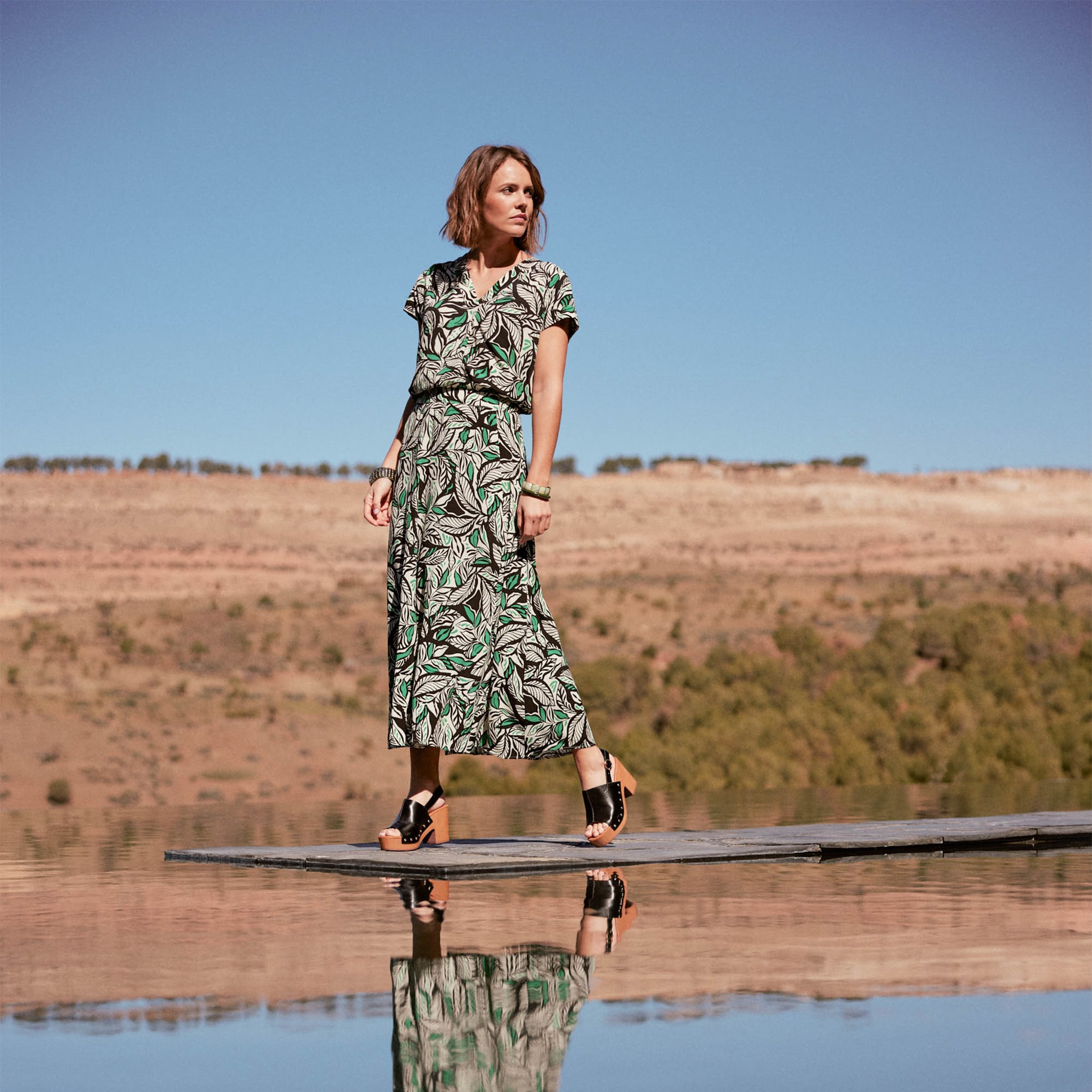 Jupe longue évasée vert femme Bréal