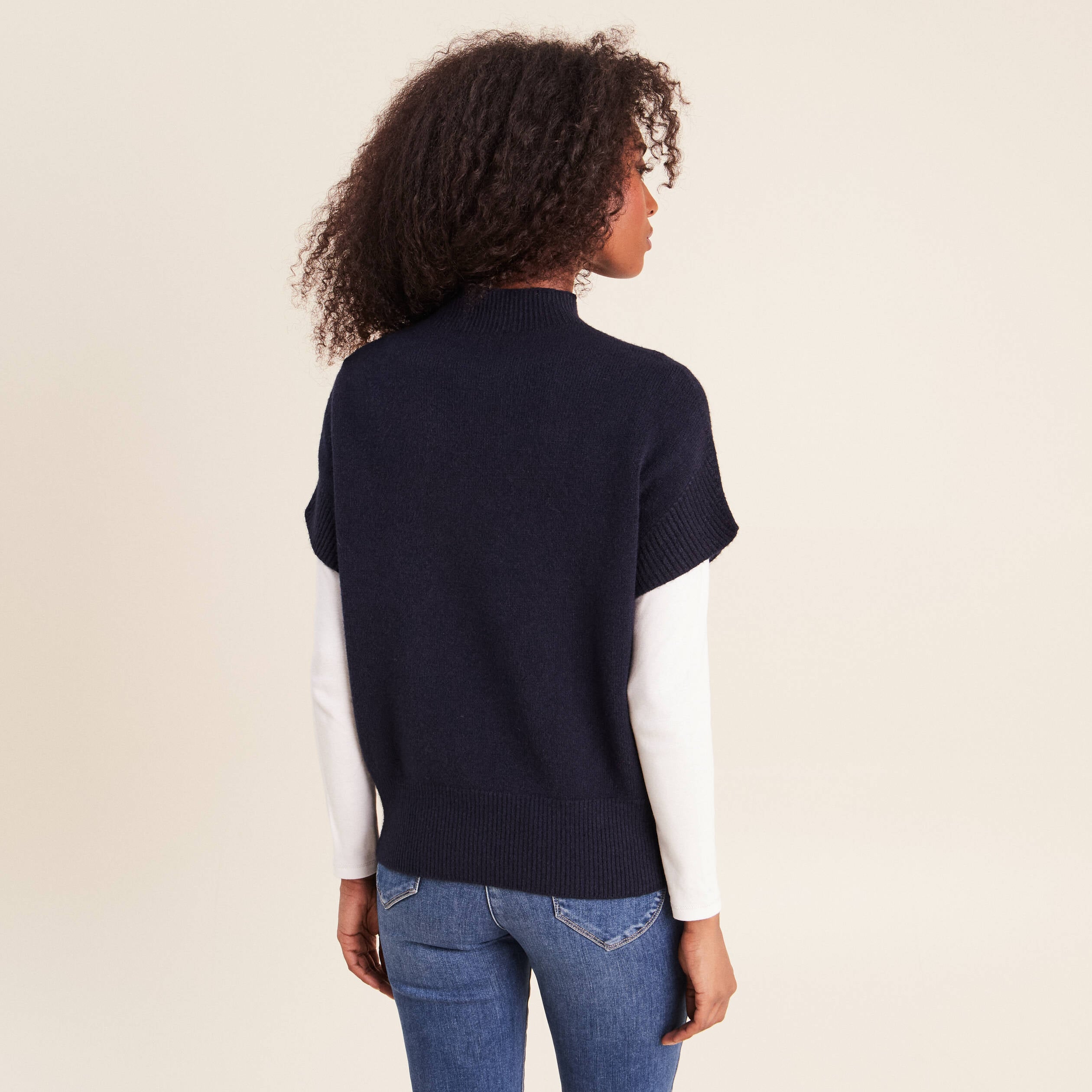Pull col montant bleu marine femme