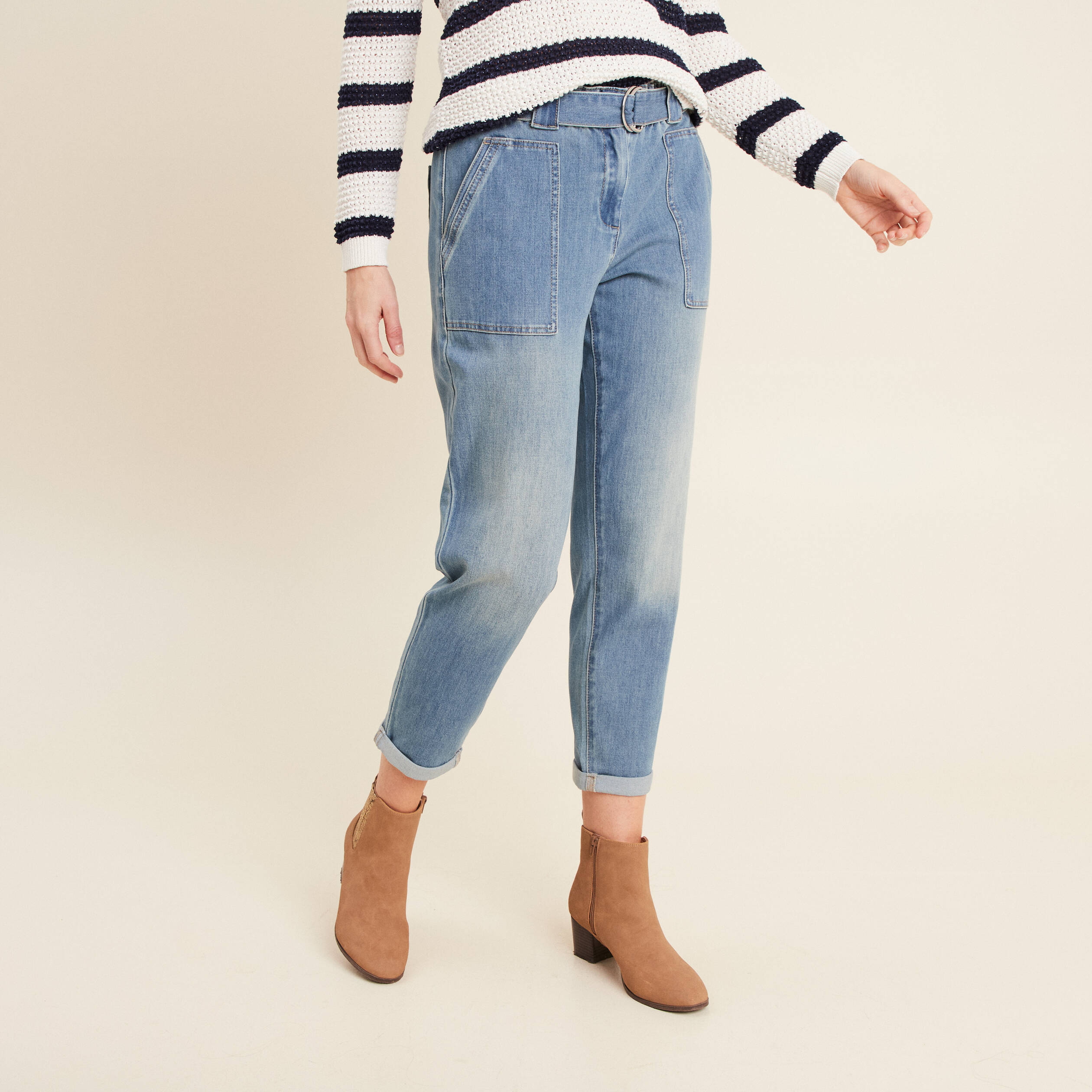 Jean paperbag 7/8ème denim double stone femme