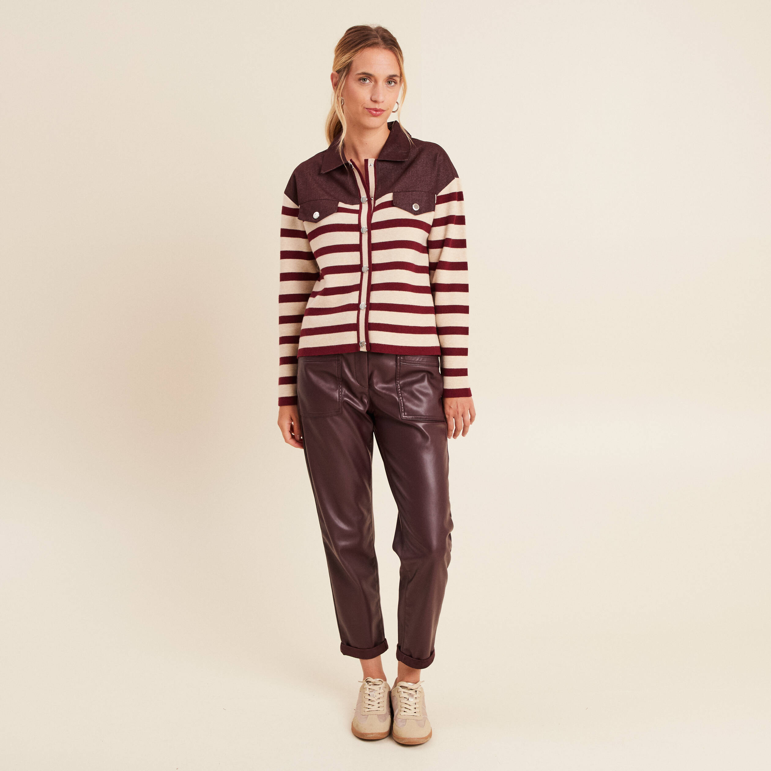 Gilet manches longues bordeaux femme