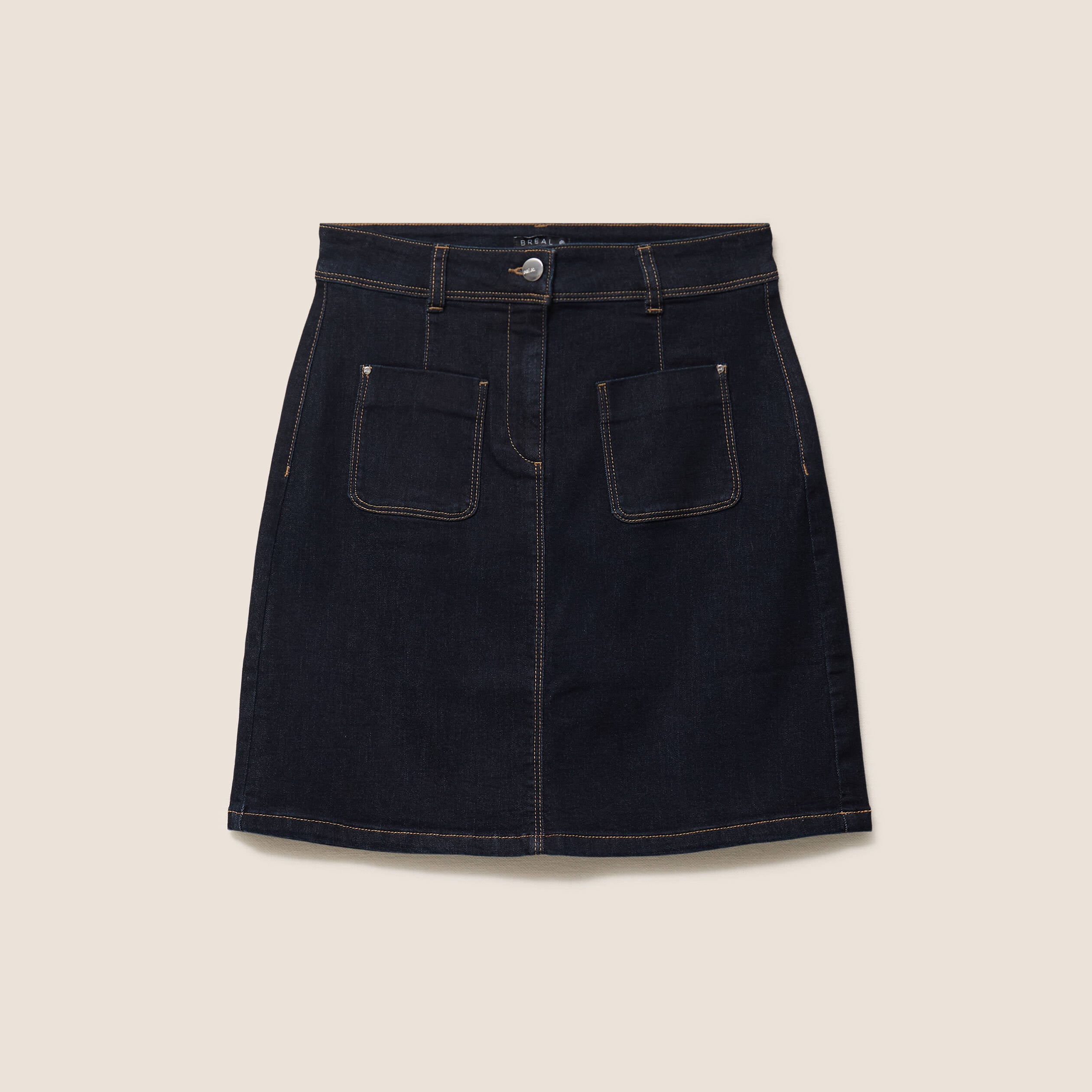 Jupe courte trap&egrave;ze en jean denim brut femme