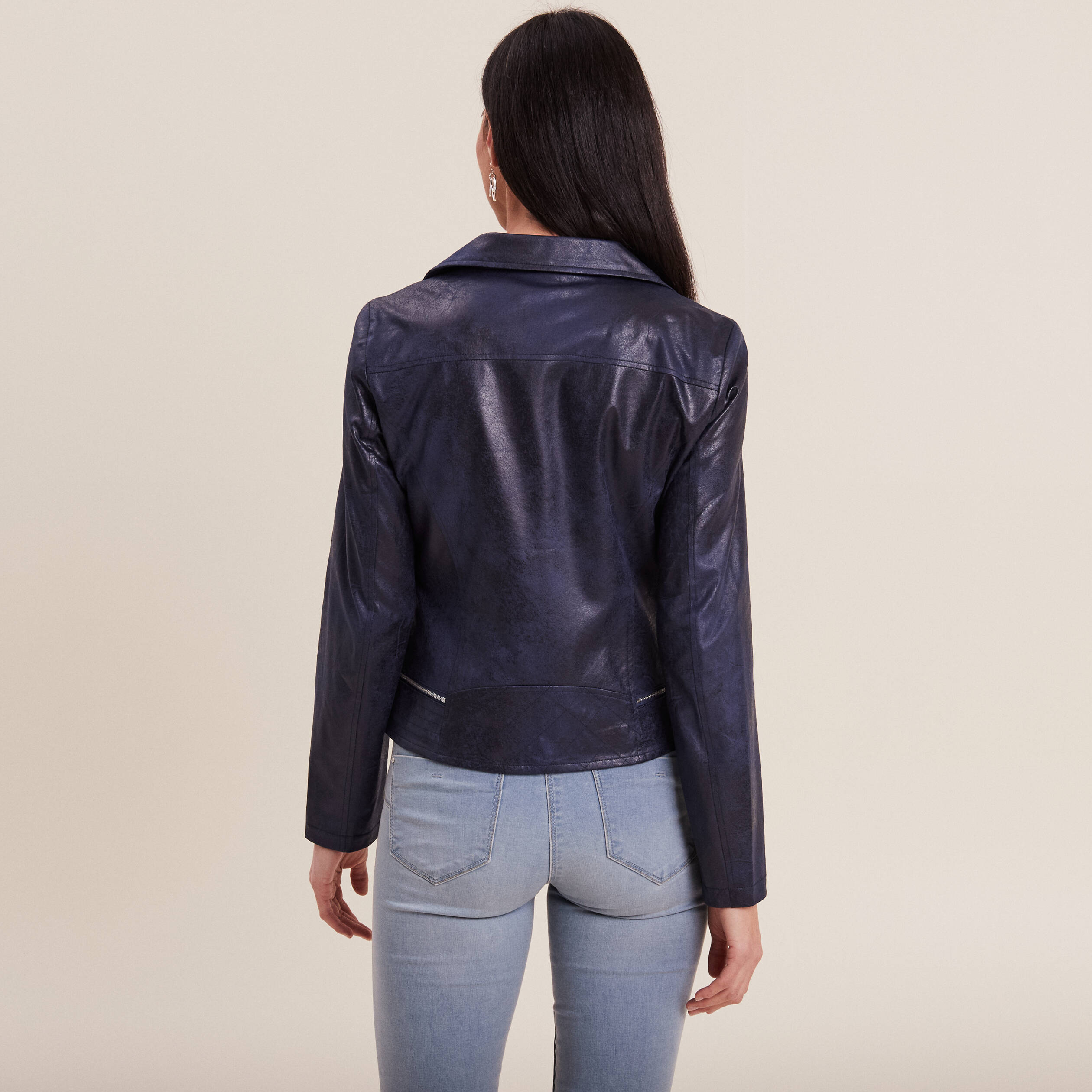 veste esprit motard zippee bleu fonce femme Veste esprit motard zippée bleu foncé femme