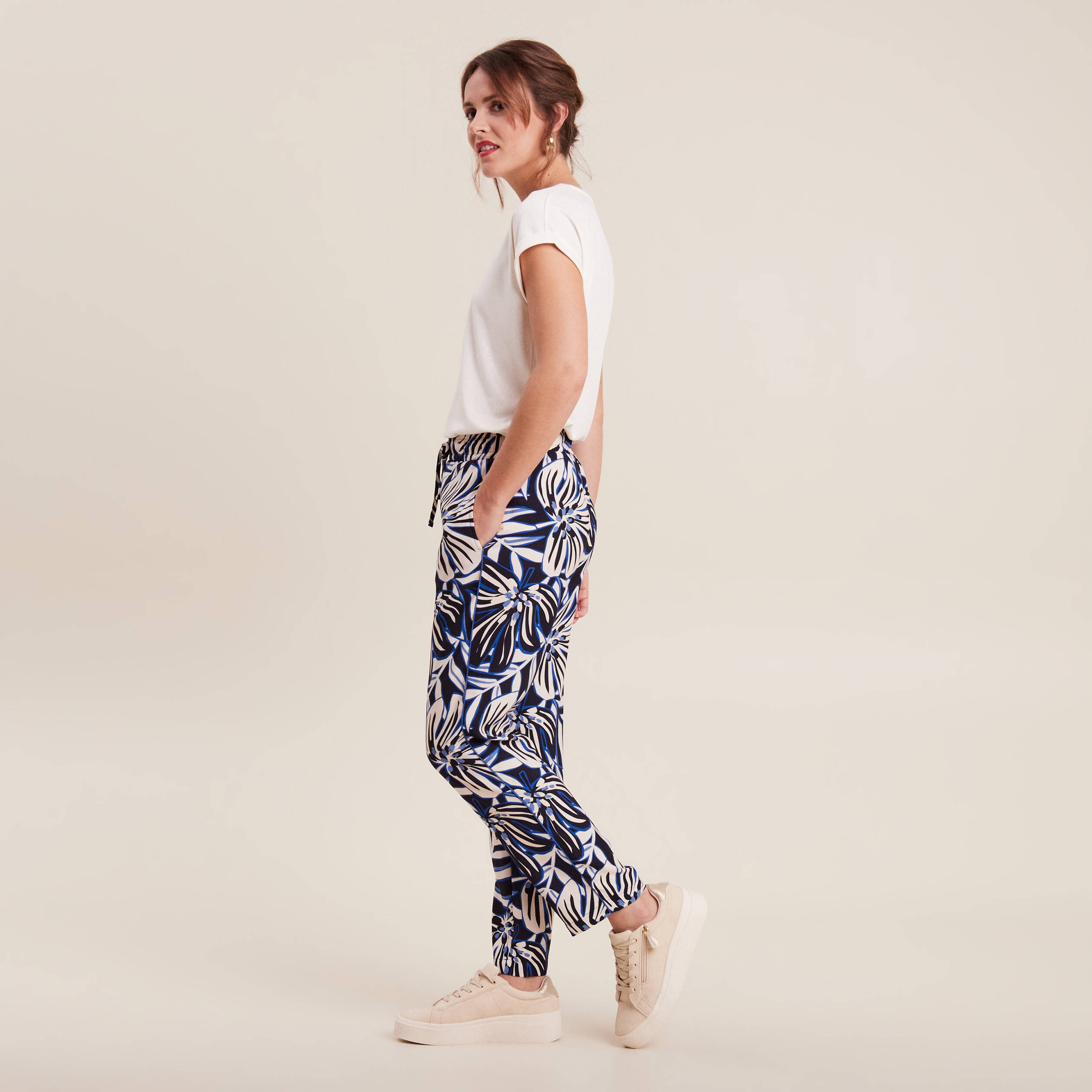 Pantalon carotte fluide 7/8ème bleu femme