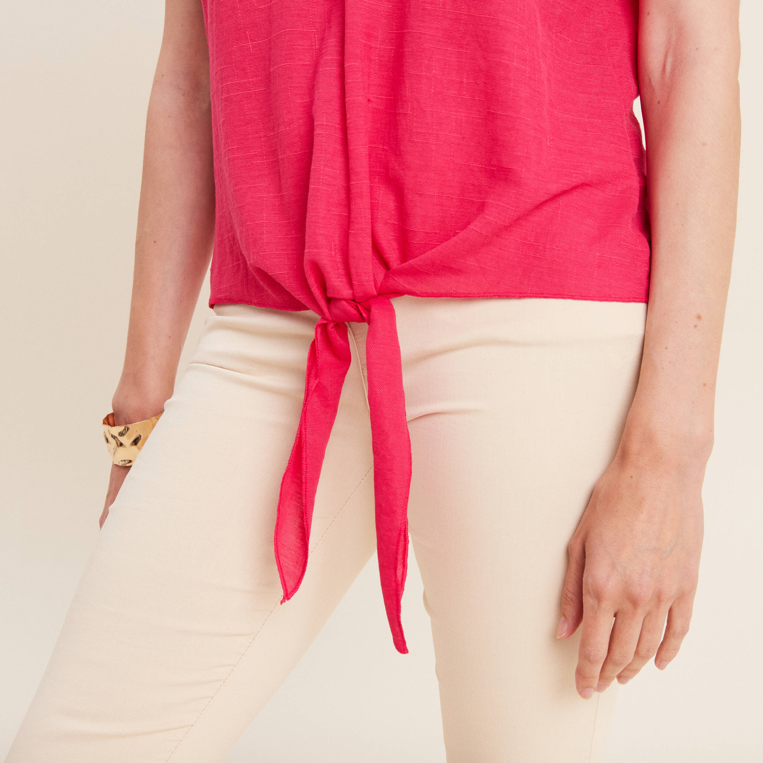 Débardeur sans manches noué rose framboise femme