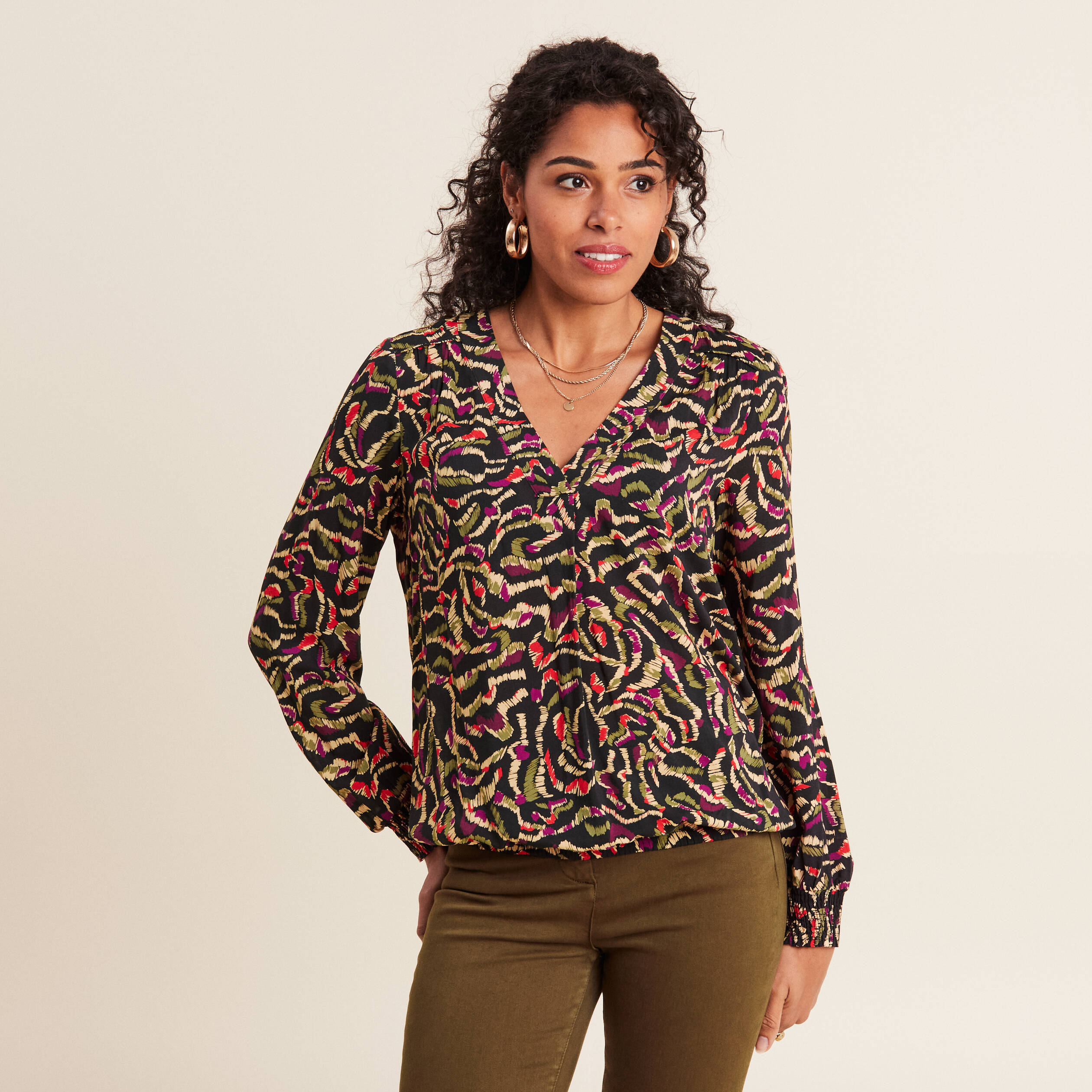 Blouse manches longues vert kaki femme