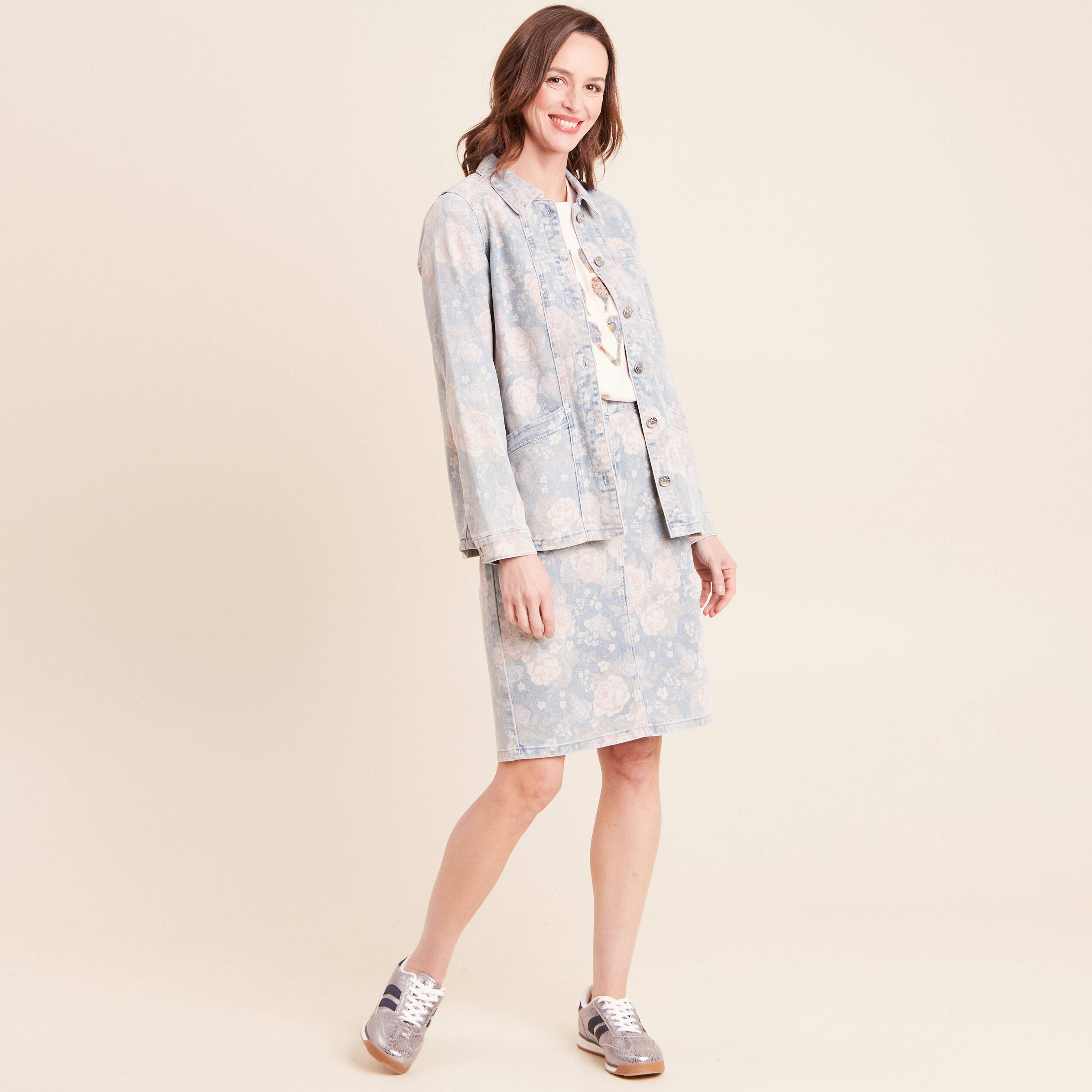 Veste longue droite manches longues rose femme