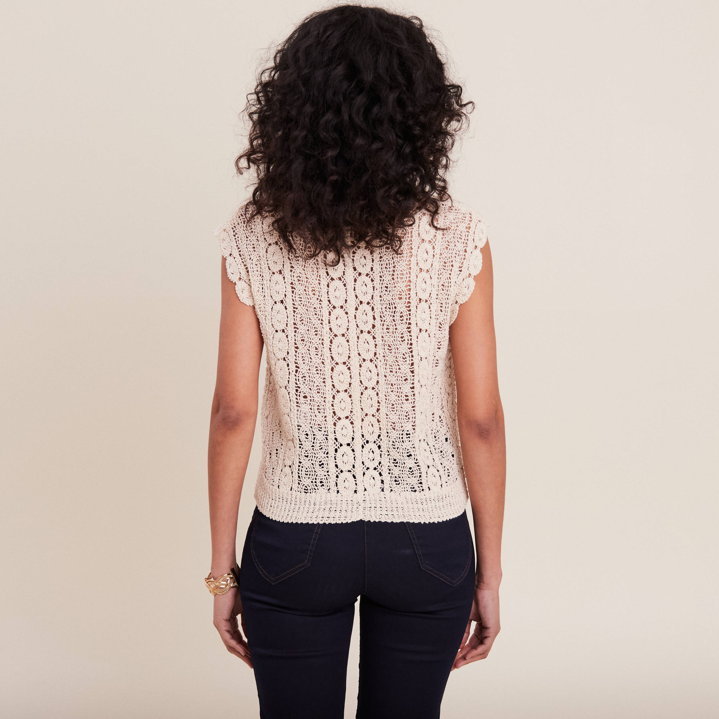 Débardeur macramé ecru femme