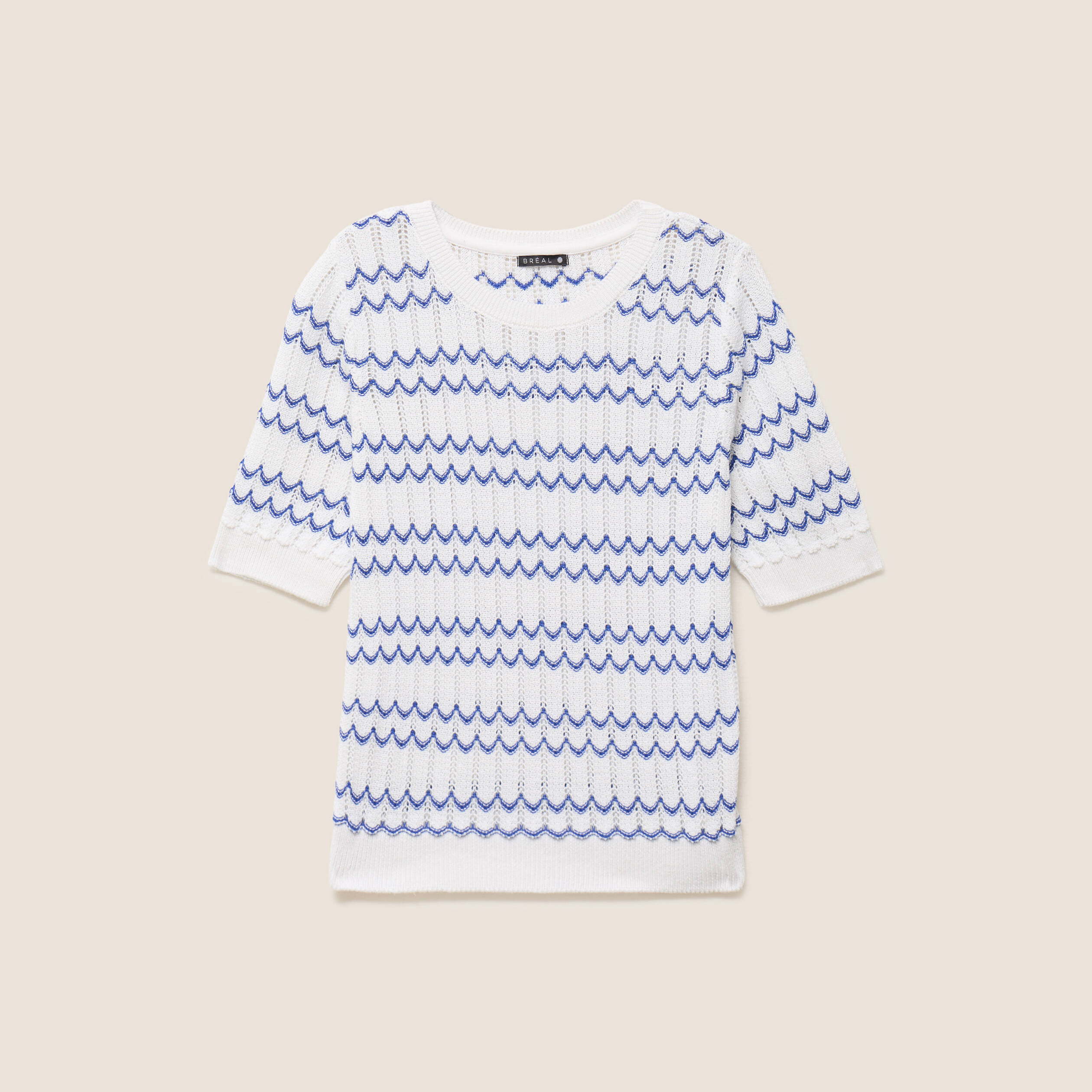 Pull col rond manches courtes bleu femme