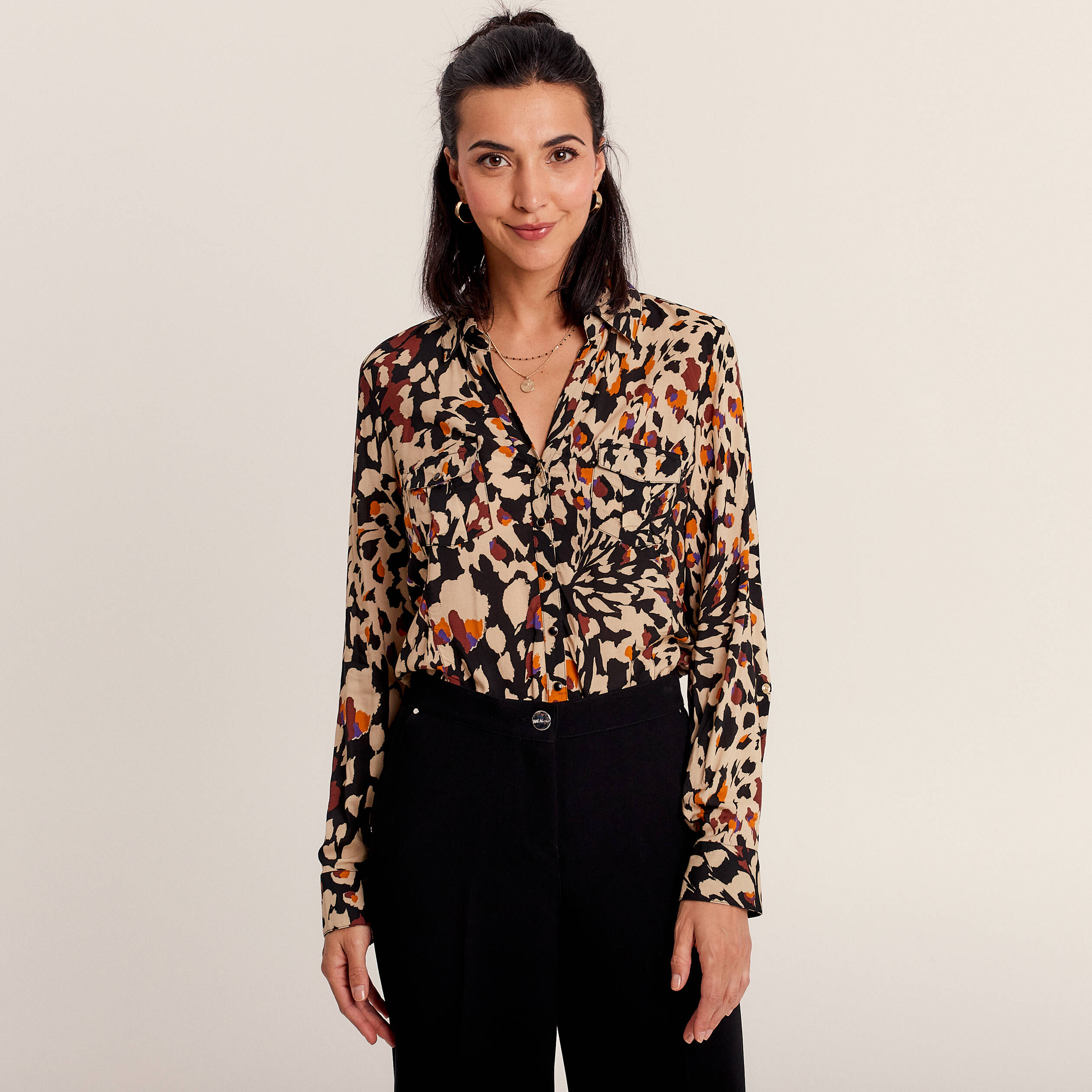Chemise manches longues noir femme