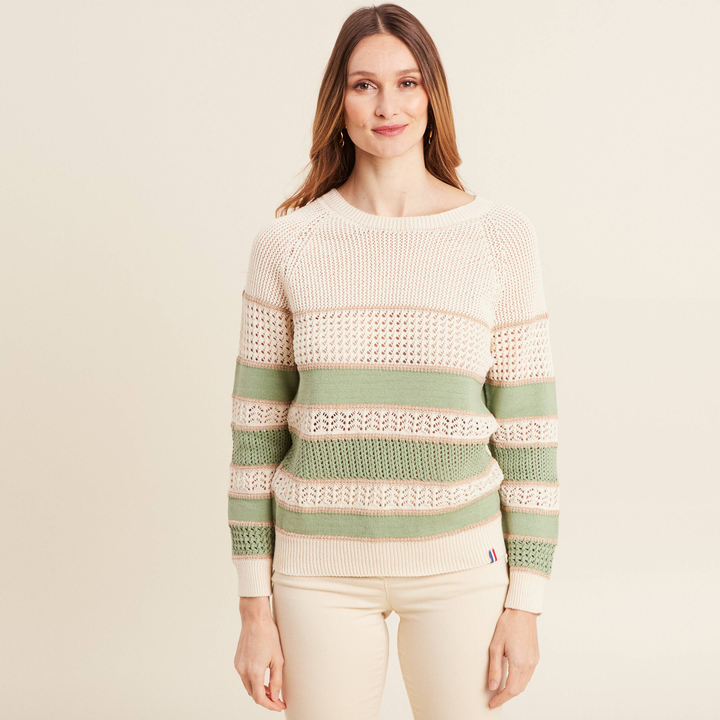 Pull manches longues vert femme