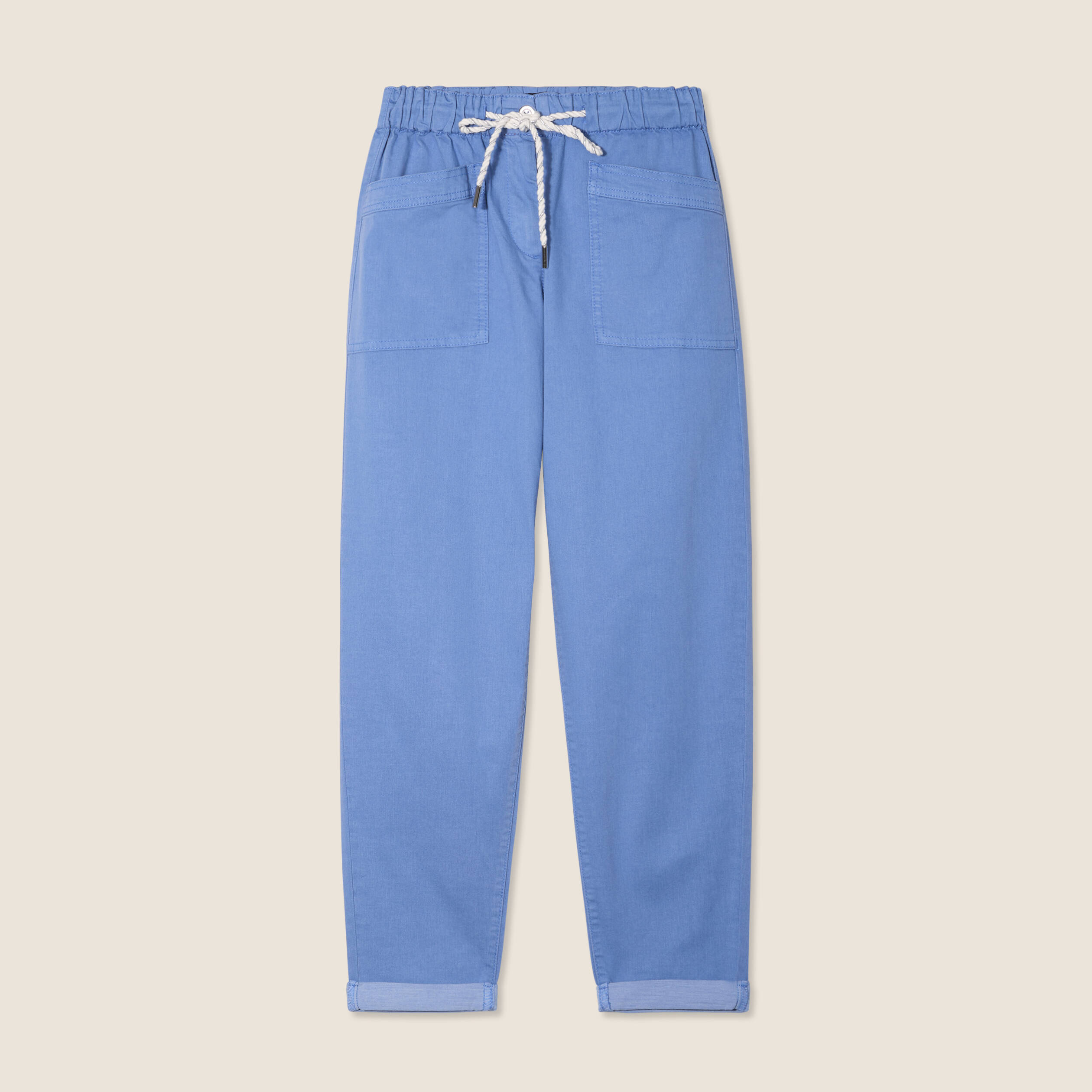 pantalon coupe droite a coulisse bleu ciel femme Pantalon coupe droite à coulisse bleu ciel femme