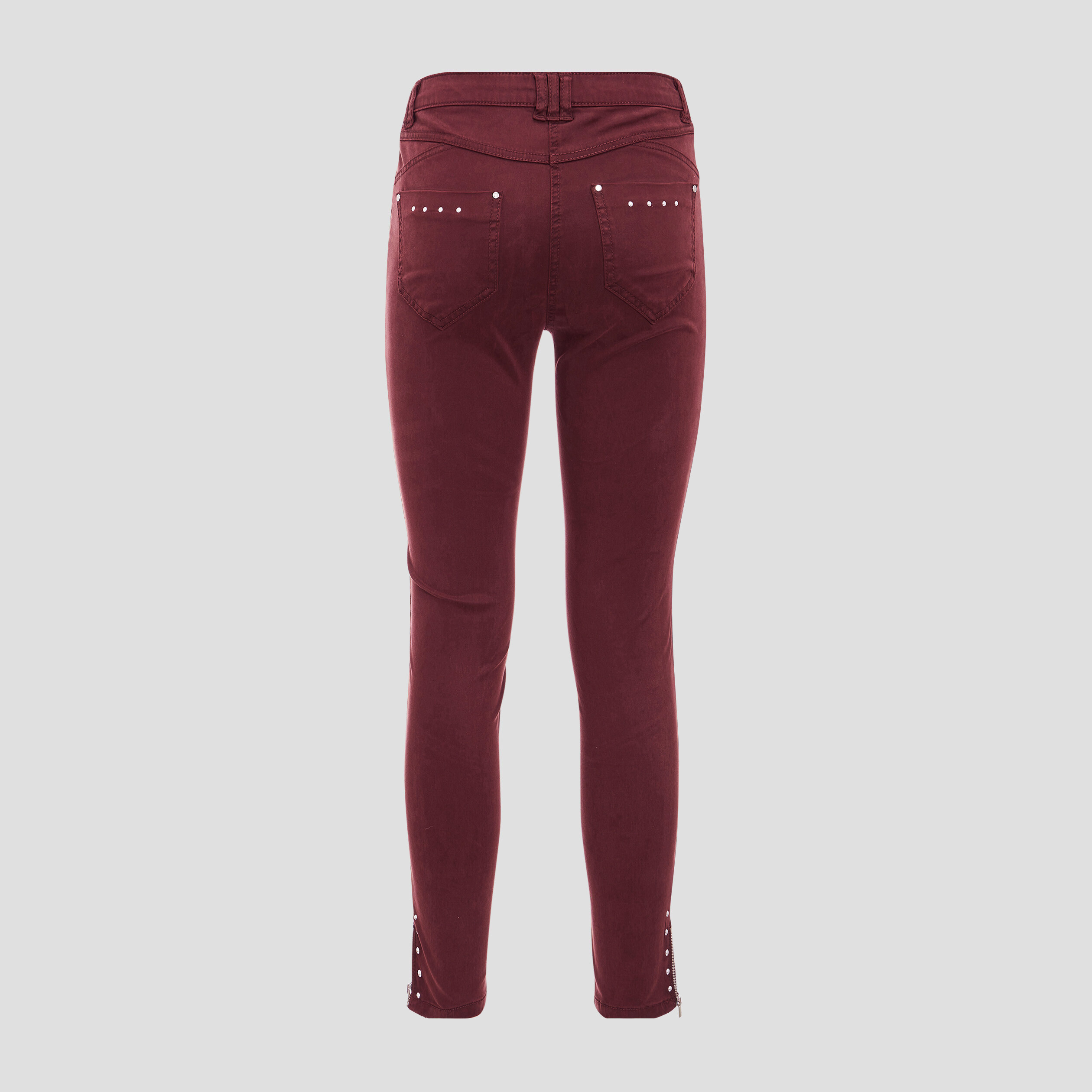 Pantalon slim taille basculée rouge foncé femme