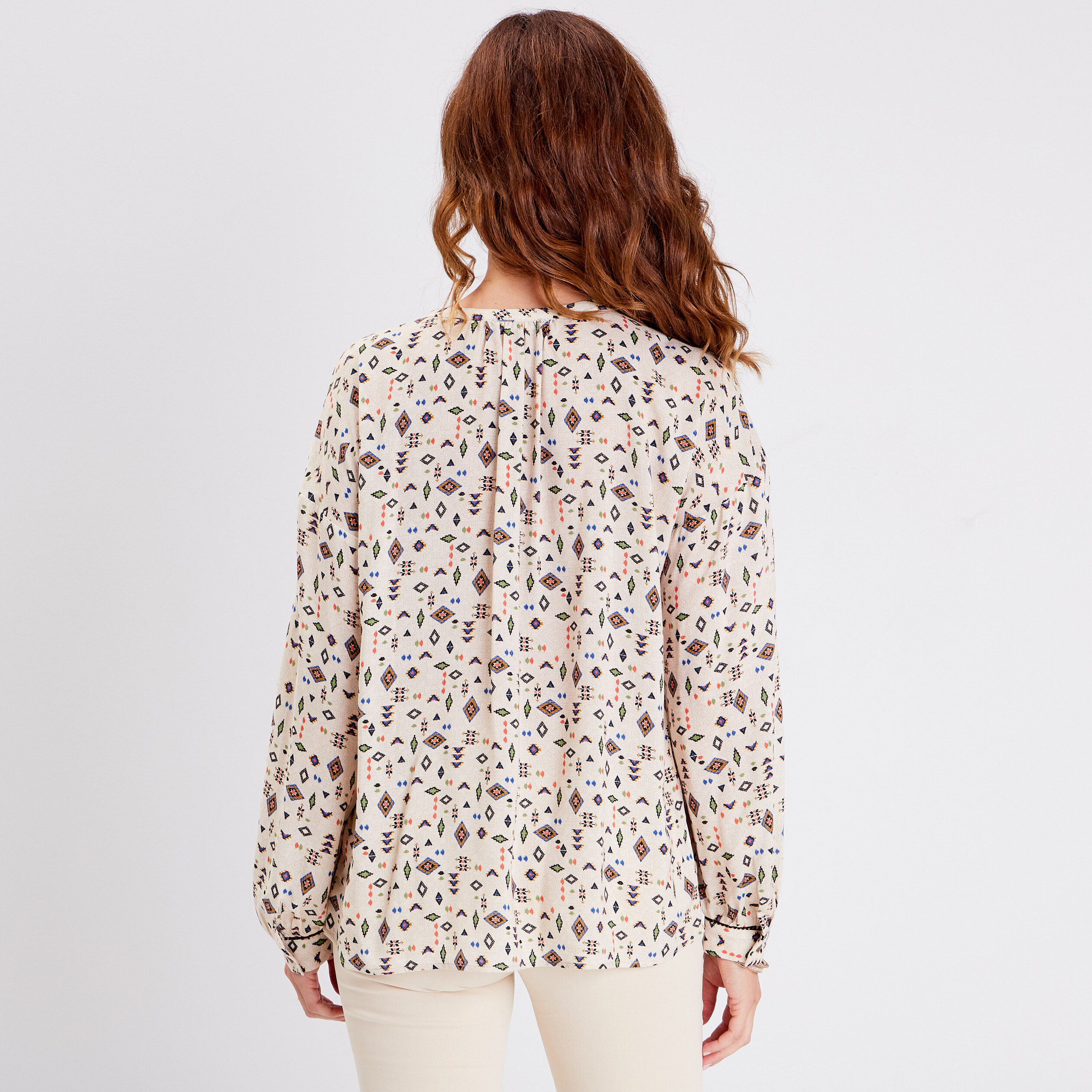 Blouse manches longues beige femme