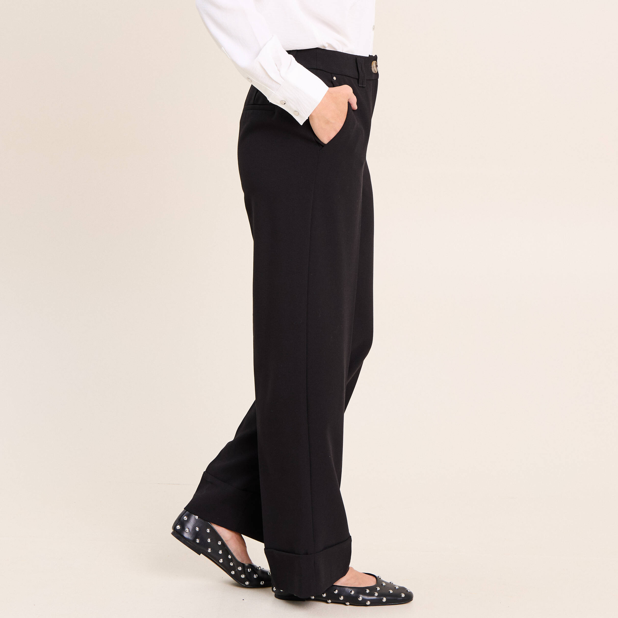 Pantalon taille haute fluide noir femme