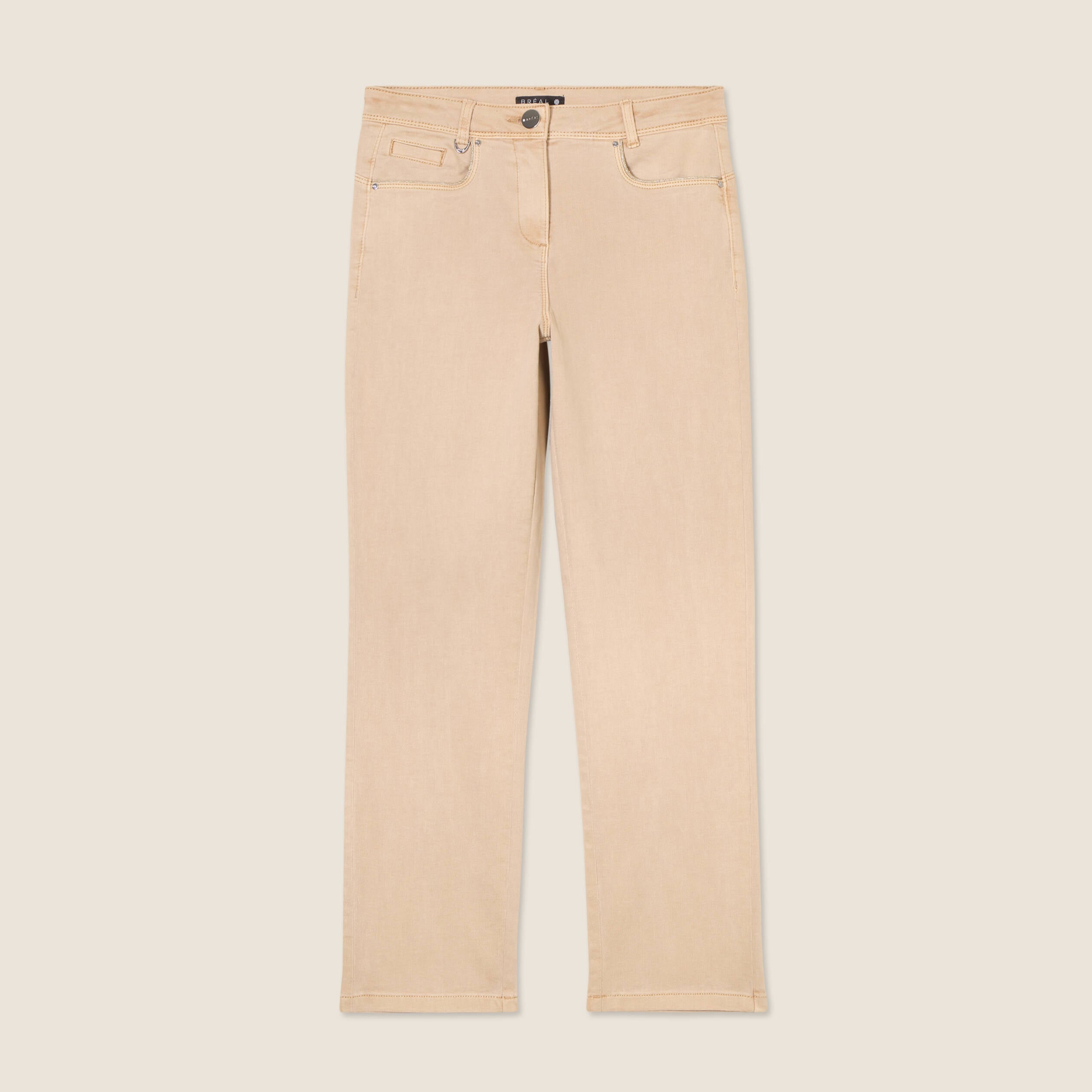 Jean coupe droite 7/8&egrave;me denim beige femme