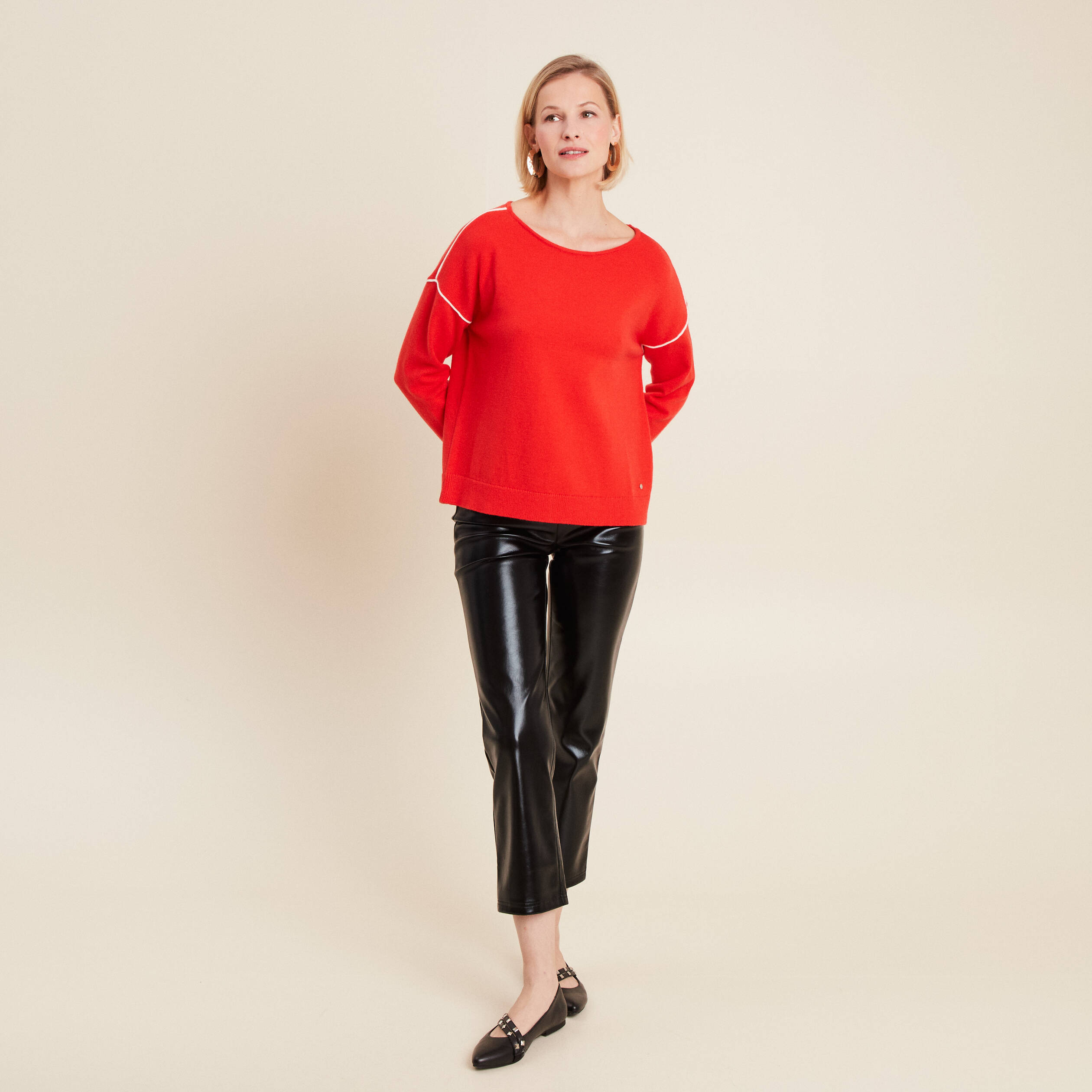 Pull manches longues orange foncé femme