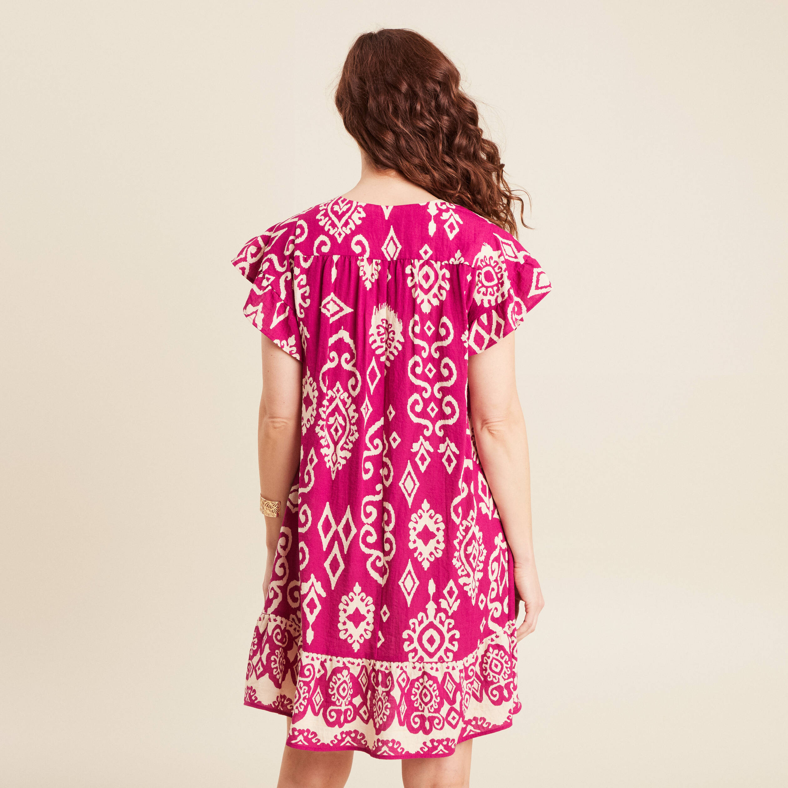 Robe évasée fluide rose fushia femme