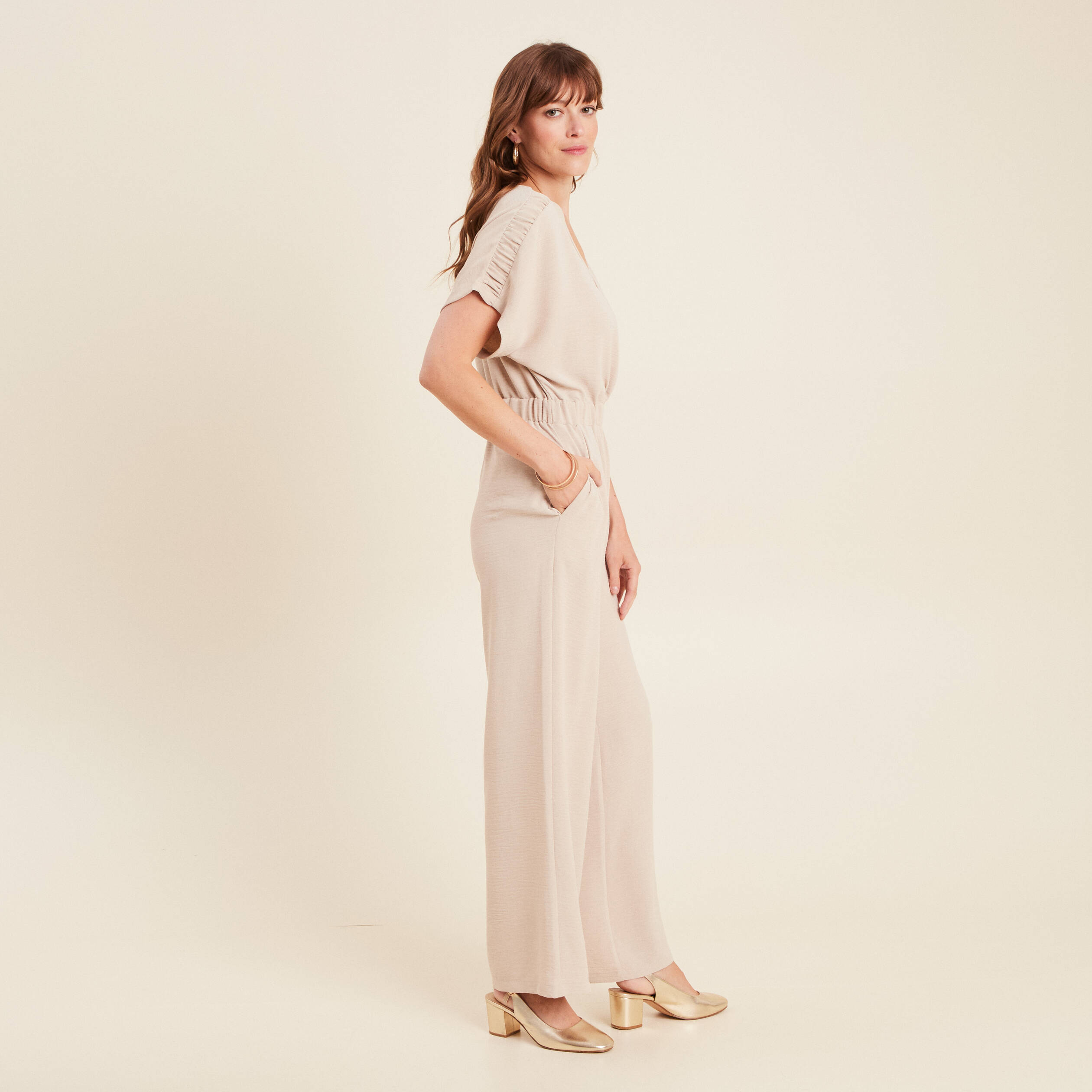 combinaison col croise gris clair femme Combinaison col croisé gris clair femme