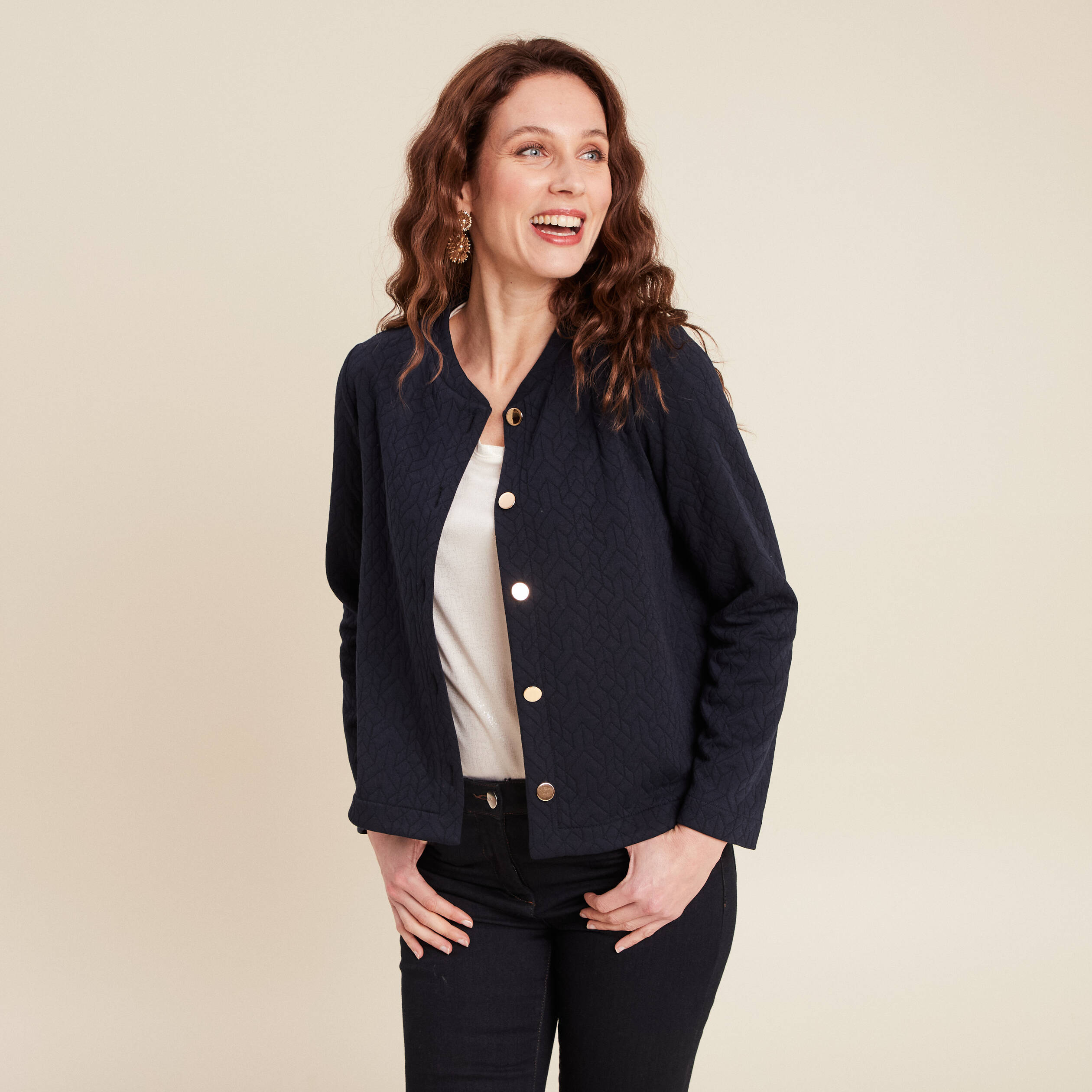 gilet manches longues bleu fonce femme Gilet manches longues bleu foncé femme