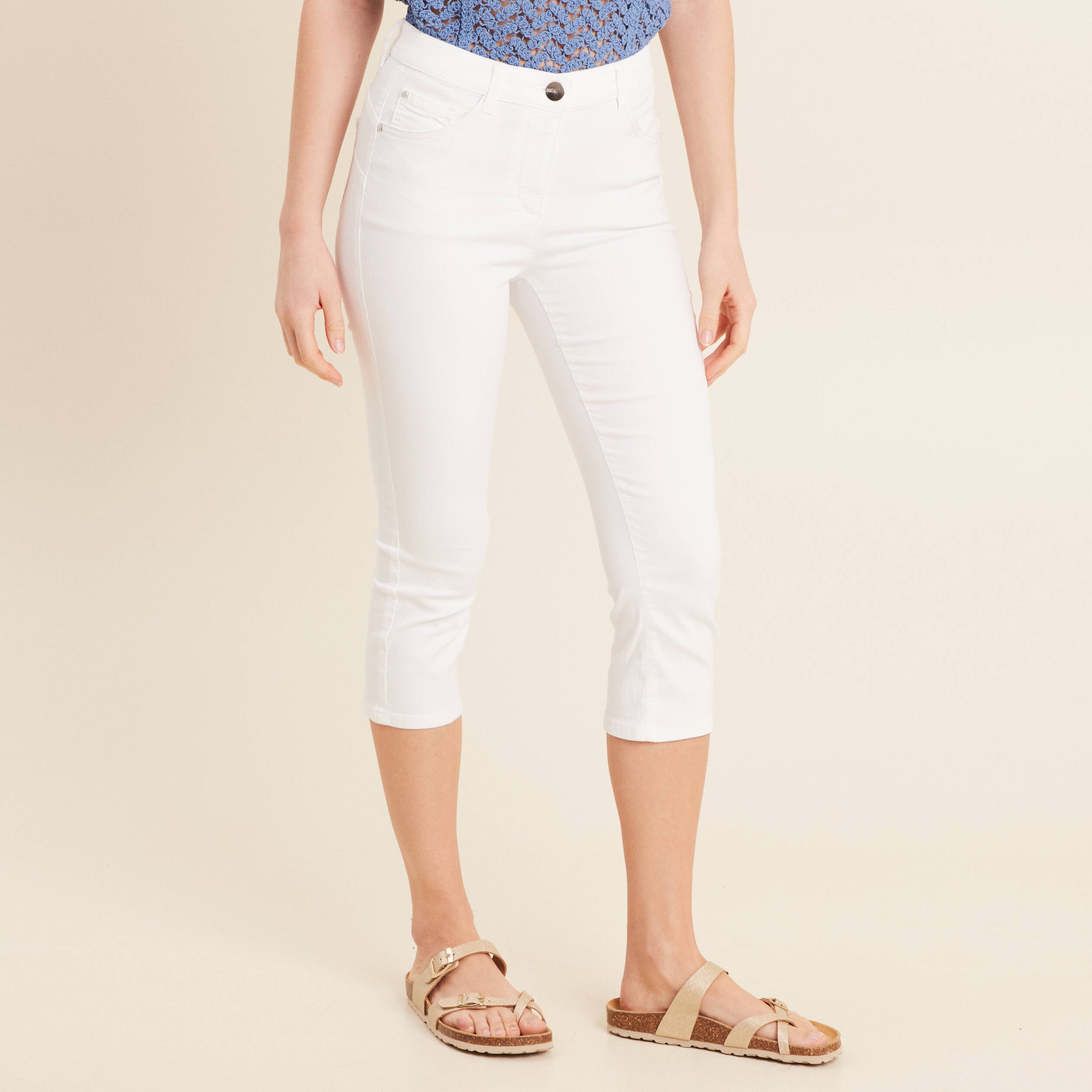 Pantacourt magique Le L&eacute;ger coupe droite blanc femme