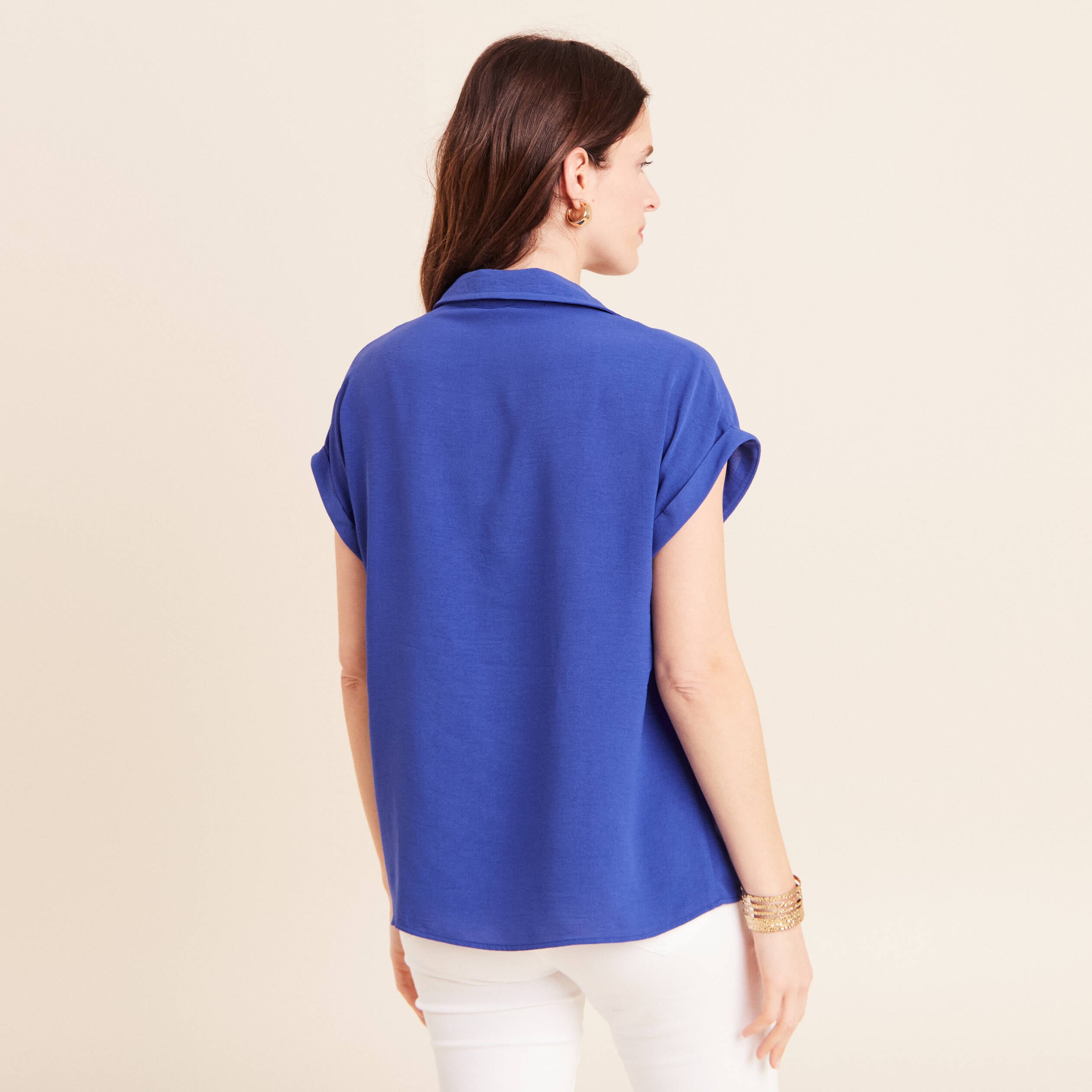 Blouse manches courtes bleu fonc&eacute; femme