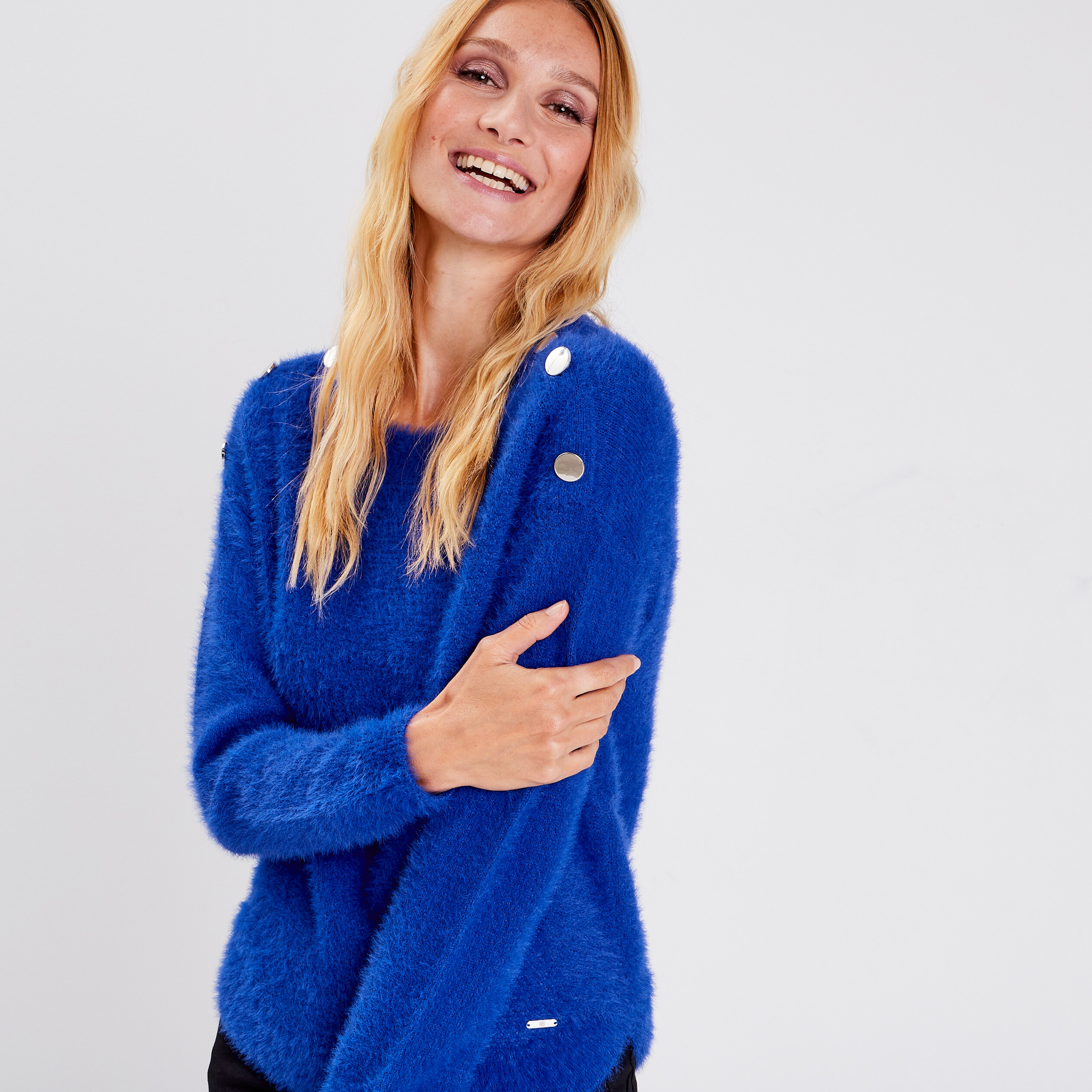 Pull manches longues bleu foncé femme