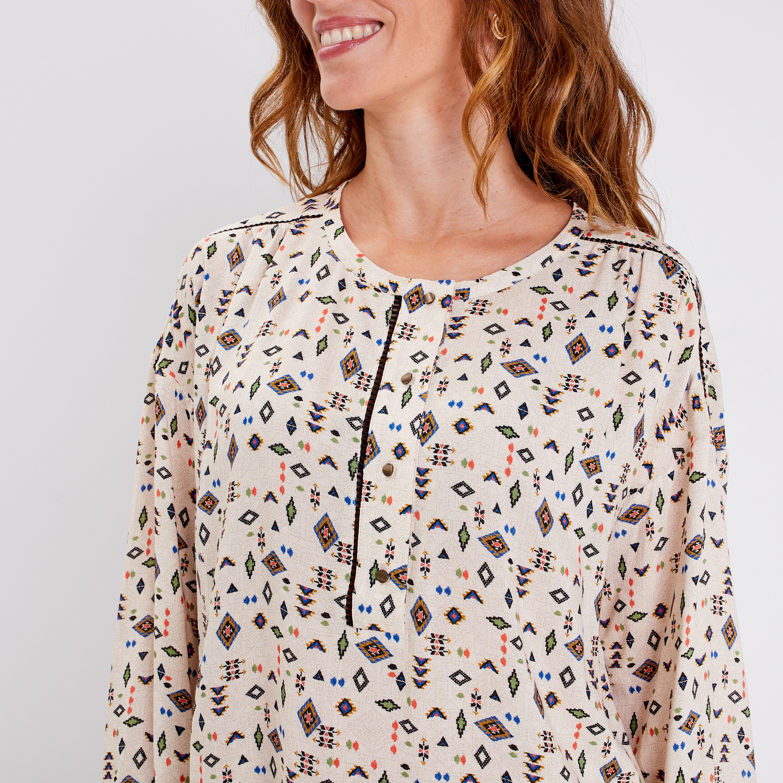 Blouse manches longues beige femme