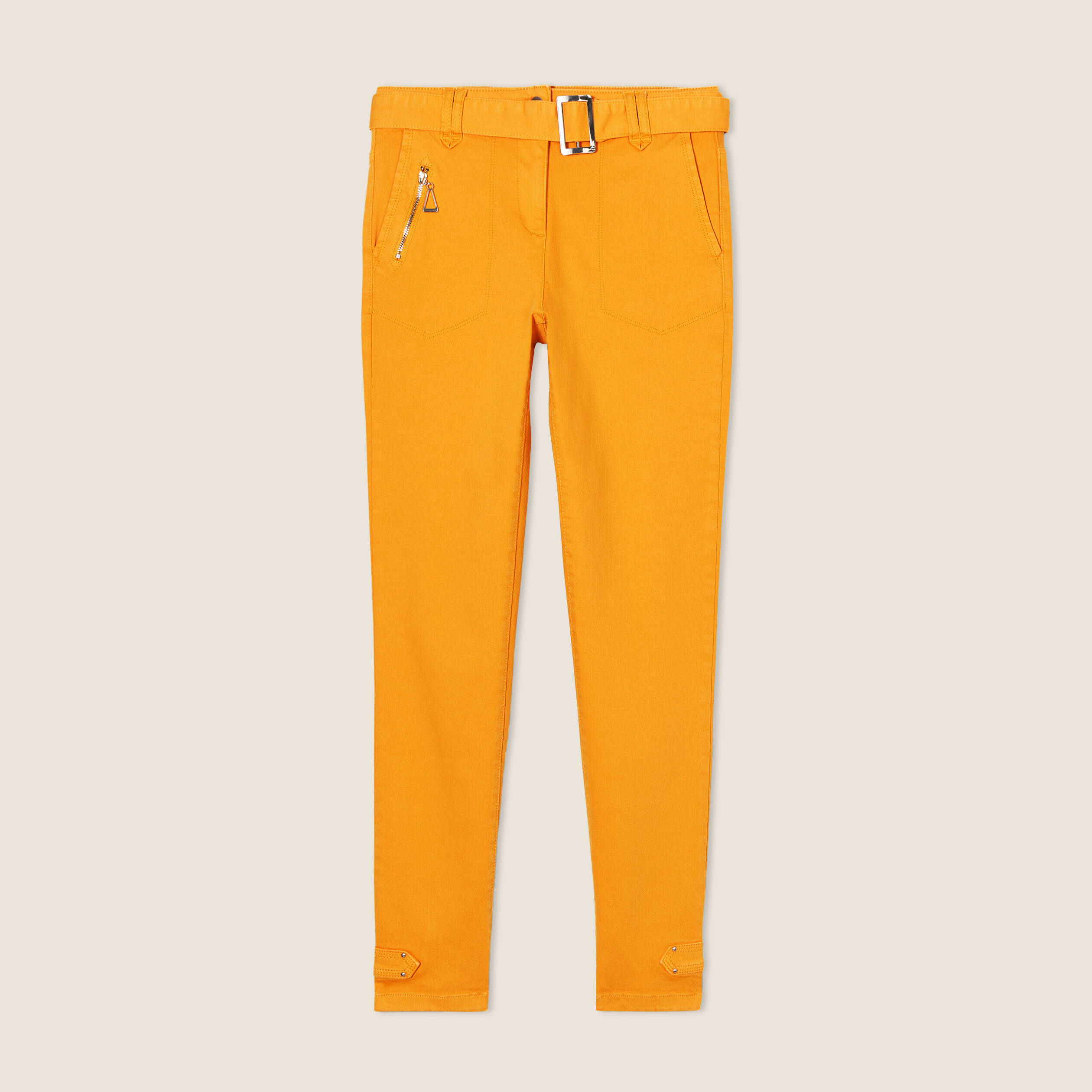 Pantalon ajust&eacute; 7/8&egrave;me jaune moutarde femme