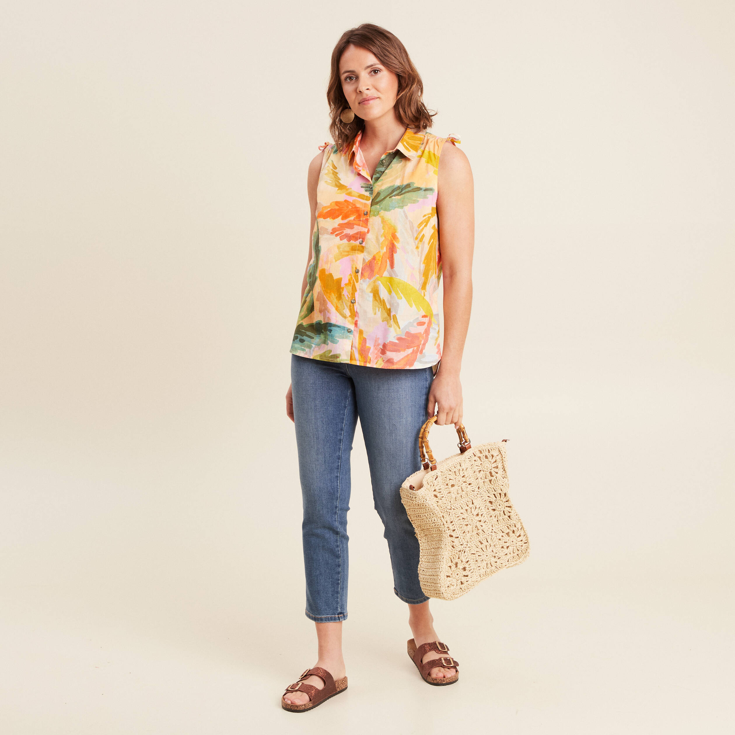 chemise sans manches en coton multicolore femme Chemise sans manches en coton multicolore femme