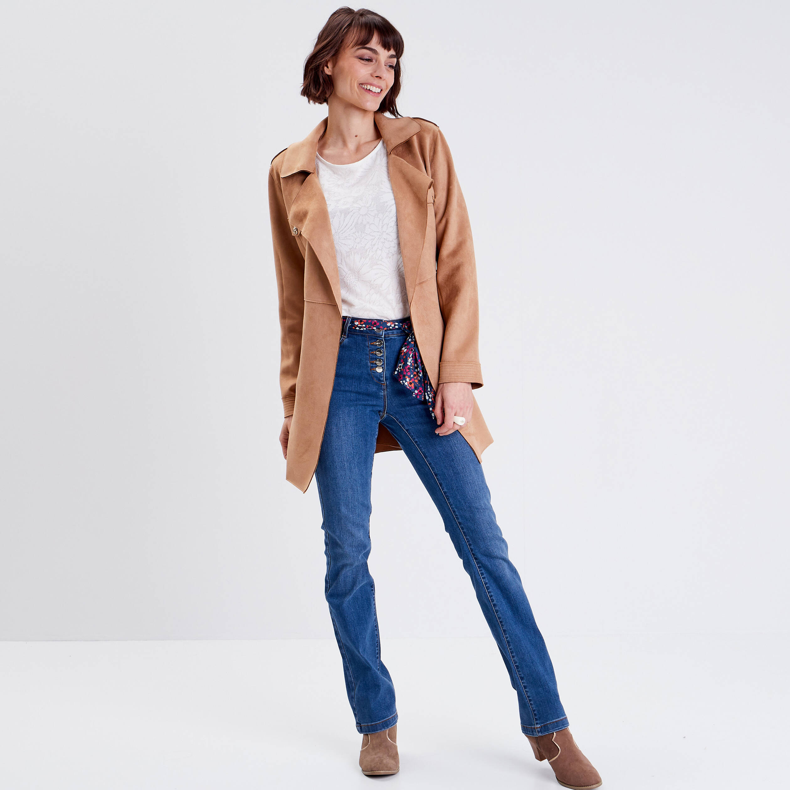Veste suedine online marron femme