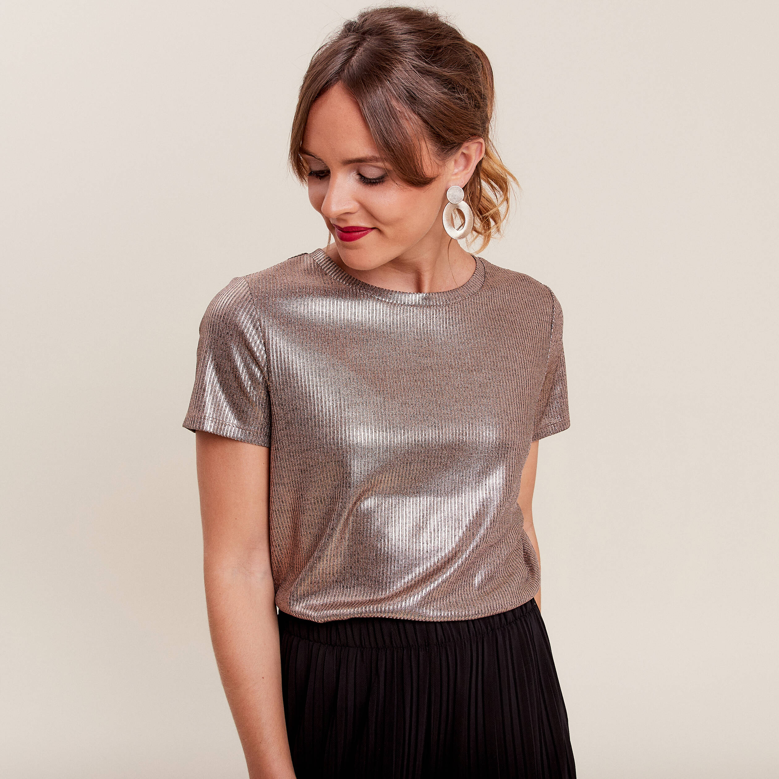 T-shirt manches courtes couleur cuivre femme
