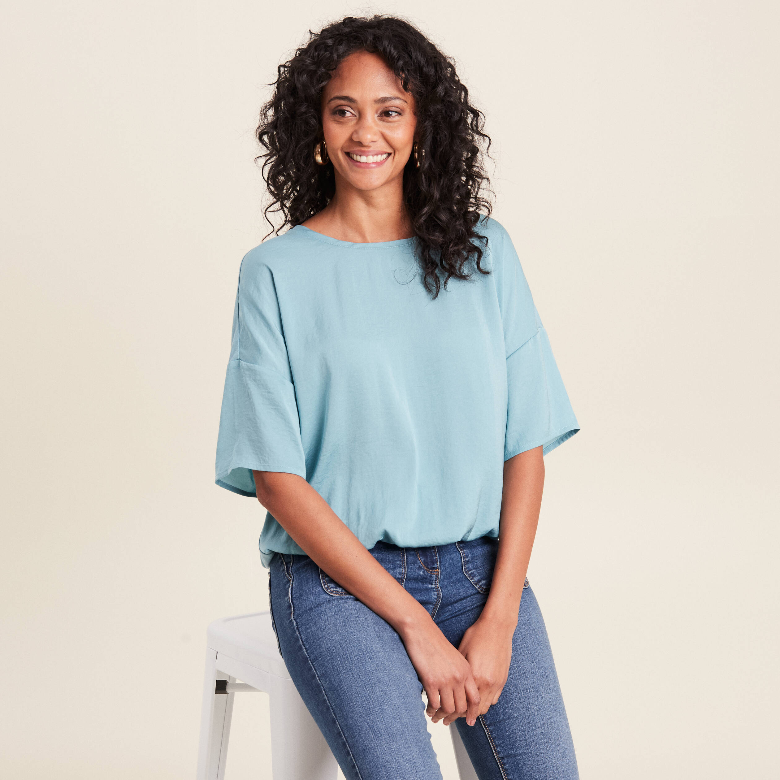 T-shirt manches courtes bleu gris femme