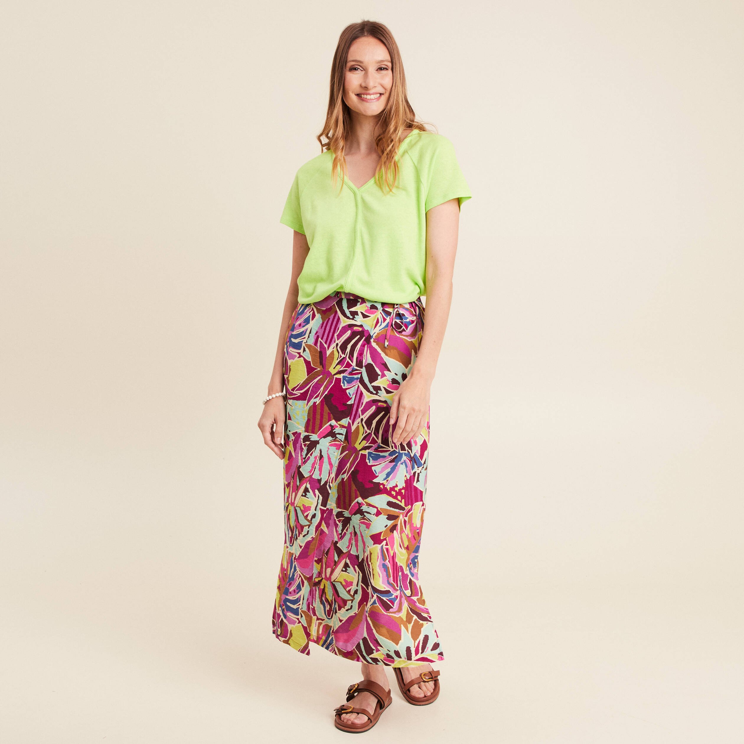 t shirt tresse manches courtes vert anis femme T-shirt tresse manches courtes vert anis femme