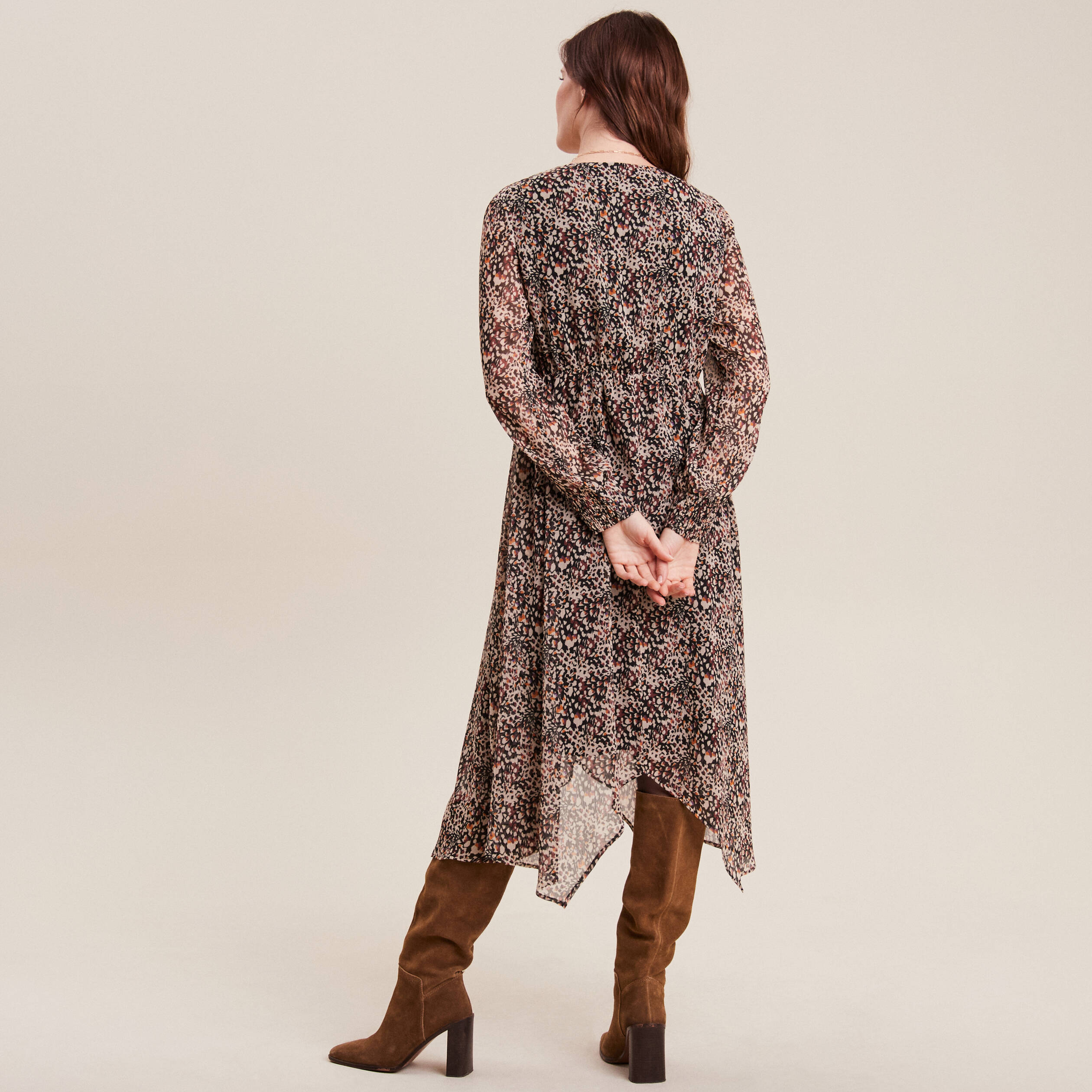 Robe longue évasée noir femme