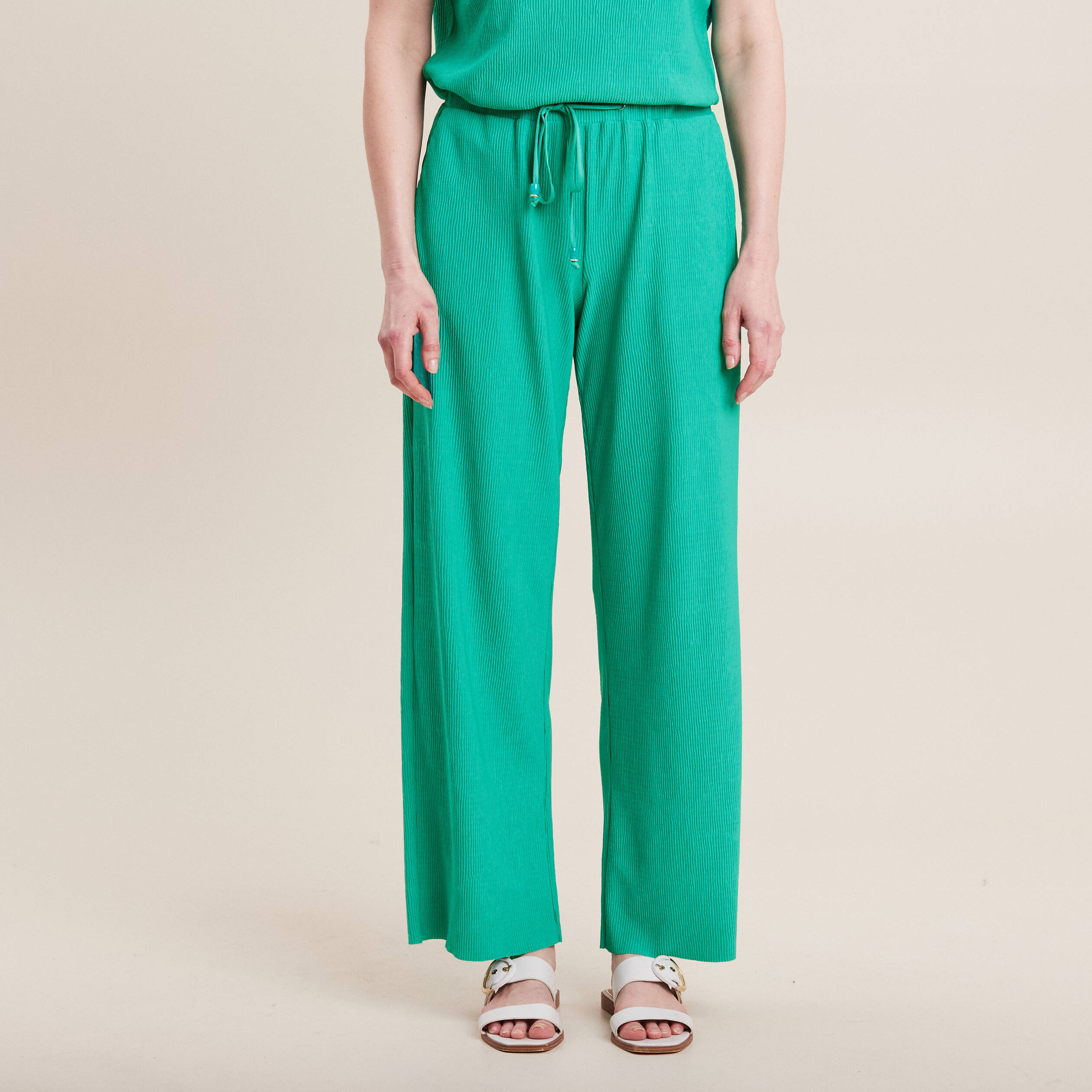 Pantalon flou taille basse vert turquoise femme