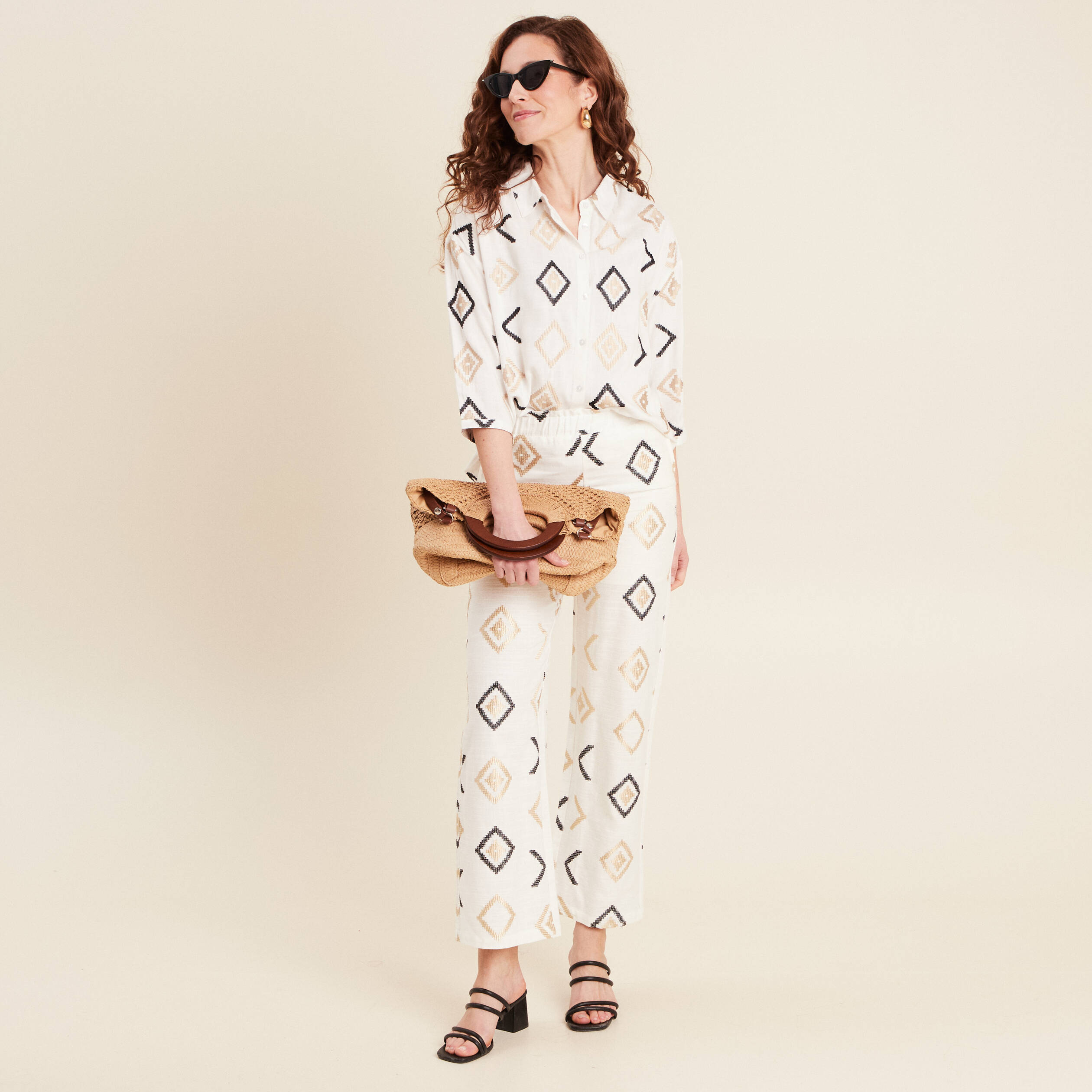 Chemise manches 3/4 brodée blanc femme