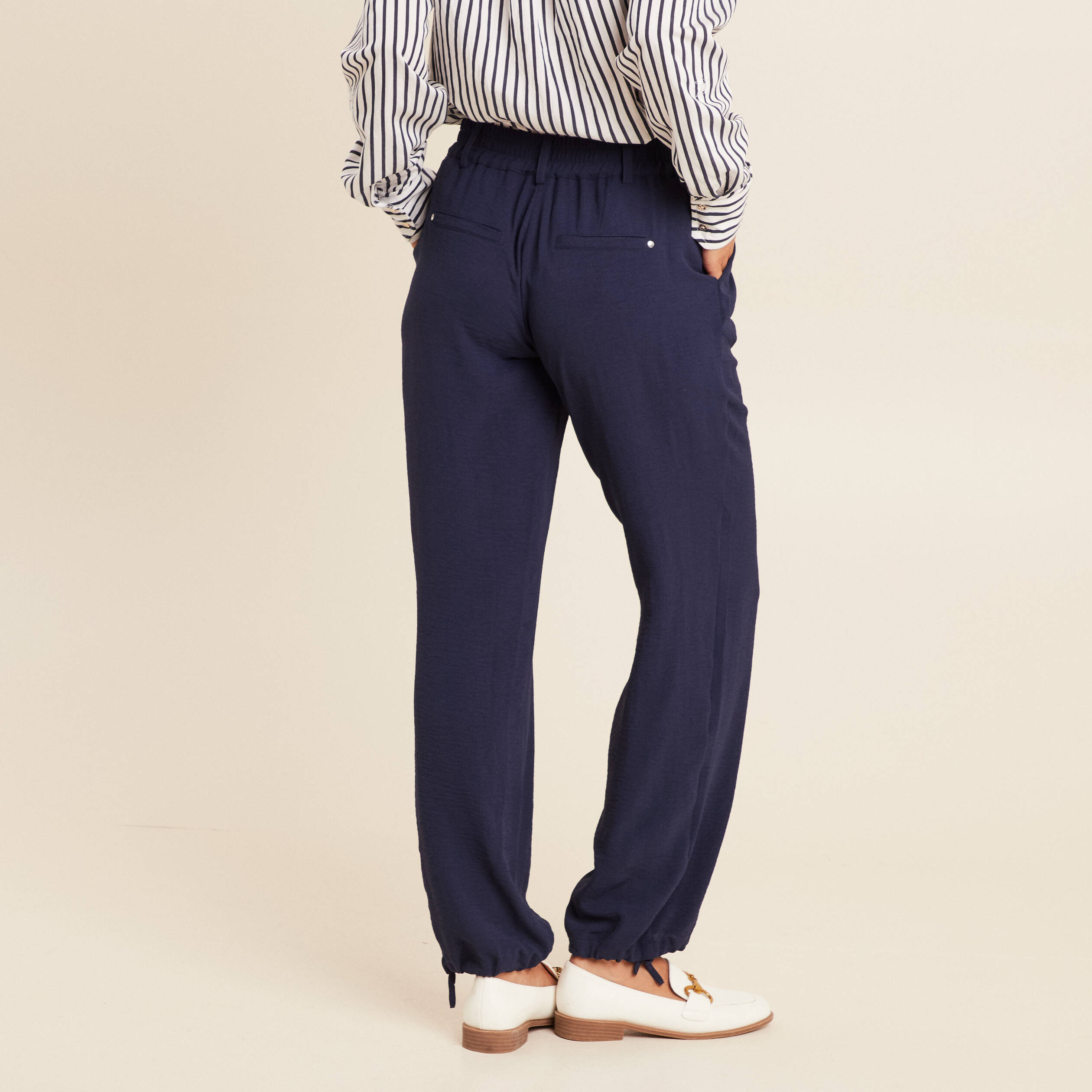 Pantalon large taille standard bleu foncé femme