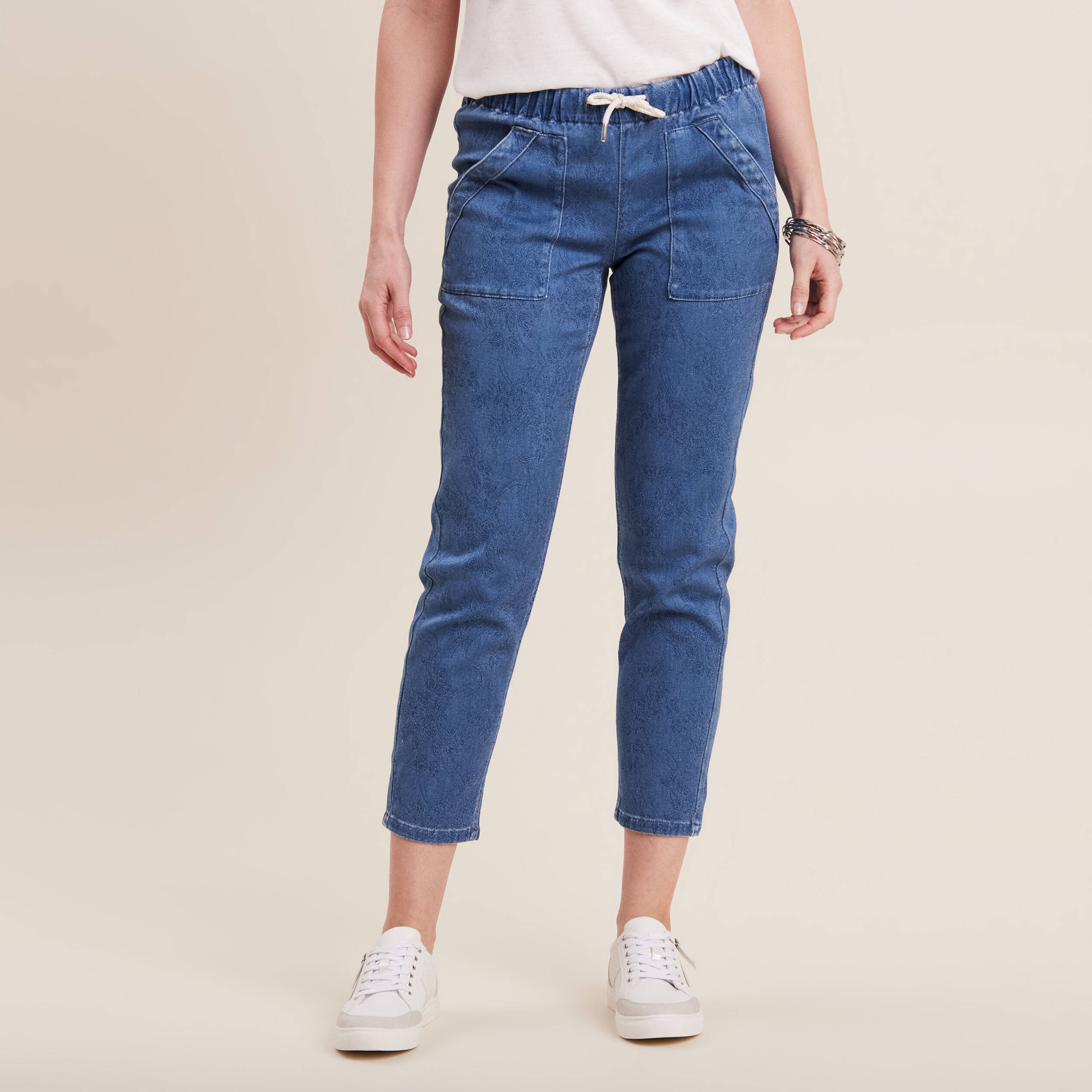 Jean carotte taille &eacute;lastiqu&eacute;e bleu ciel femme
