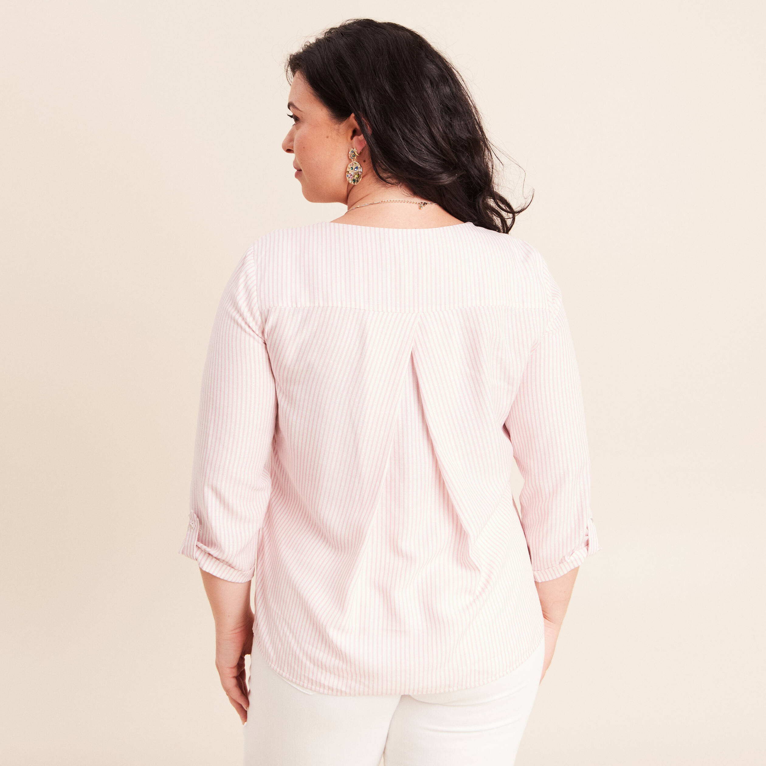 blouse fluide manches 3/4 rose femme