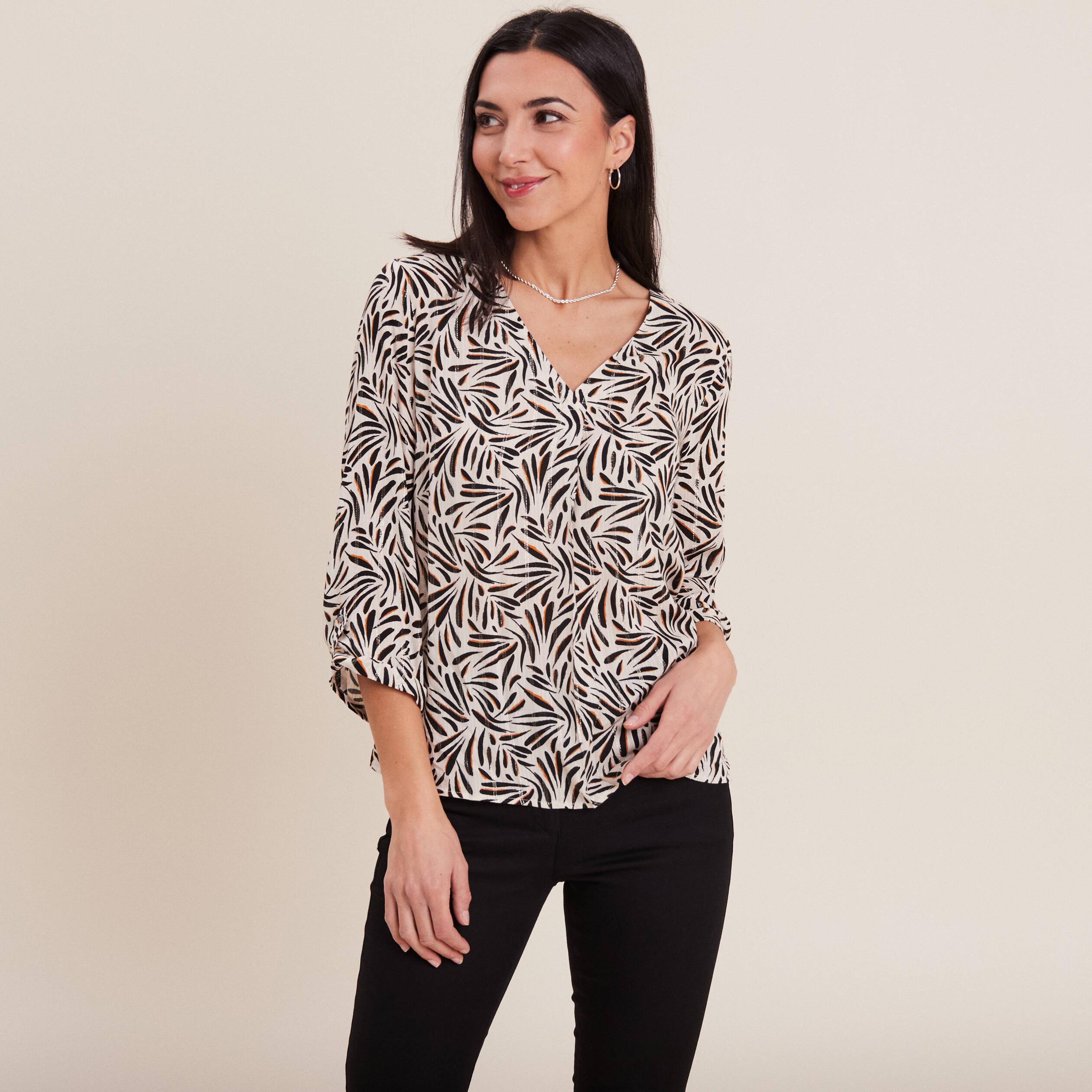 Blouse manches 3/4 noir femme