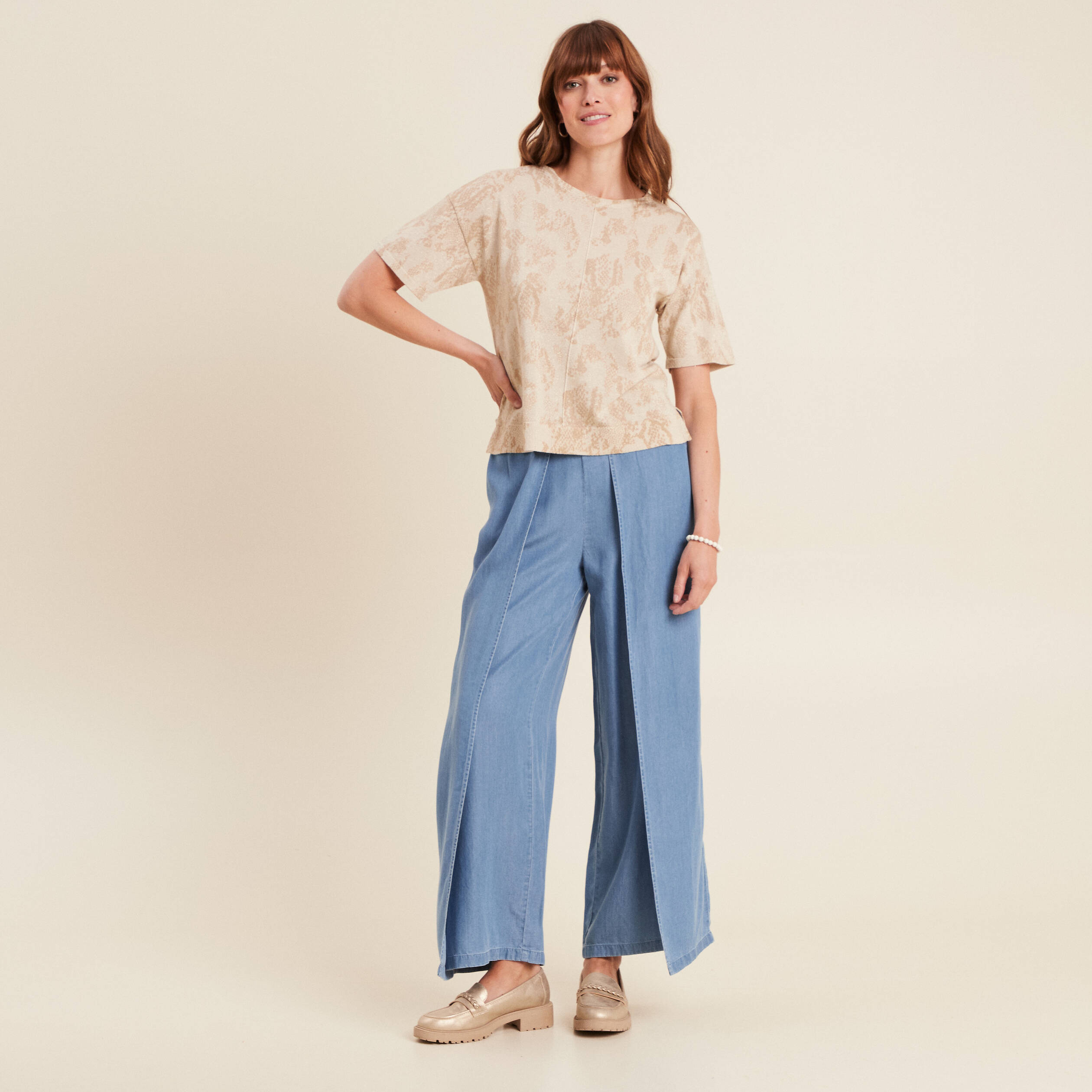 pull col rond manches courtes beige femme Pull col rond manches courtes beige femme
