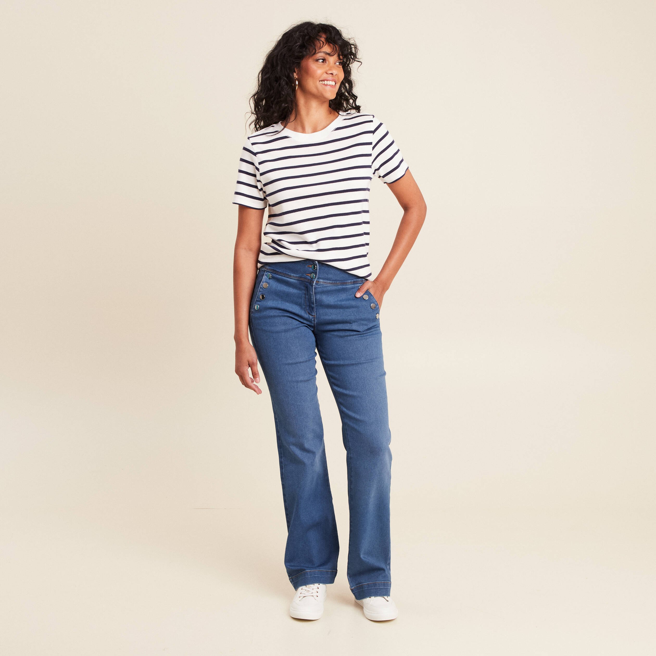 jean bootcut taille haute denim stone femme Jean bootcut taille haute denim stone femme