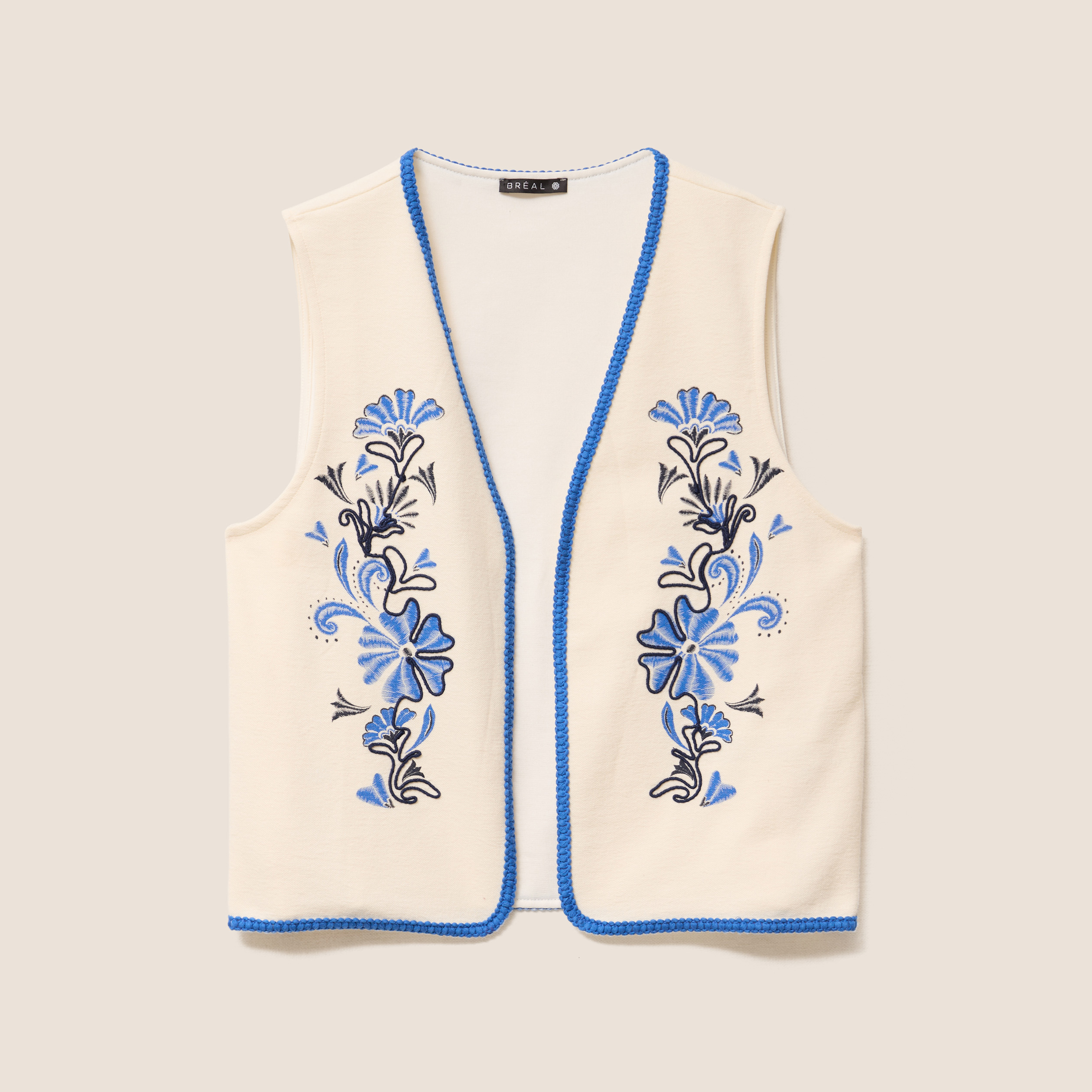 gilet sans manches brode tresse ecru femme Gilet sans manches brodé tressé ecru femme