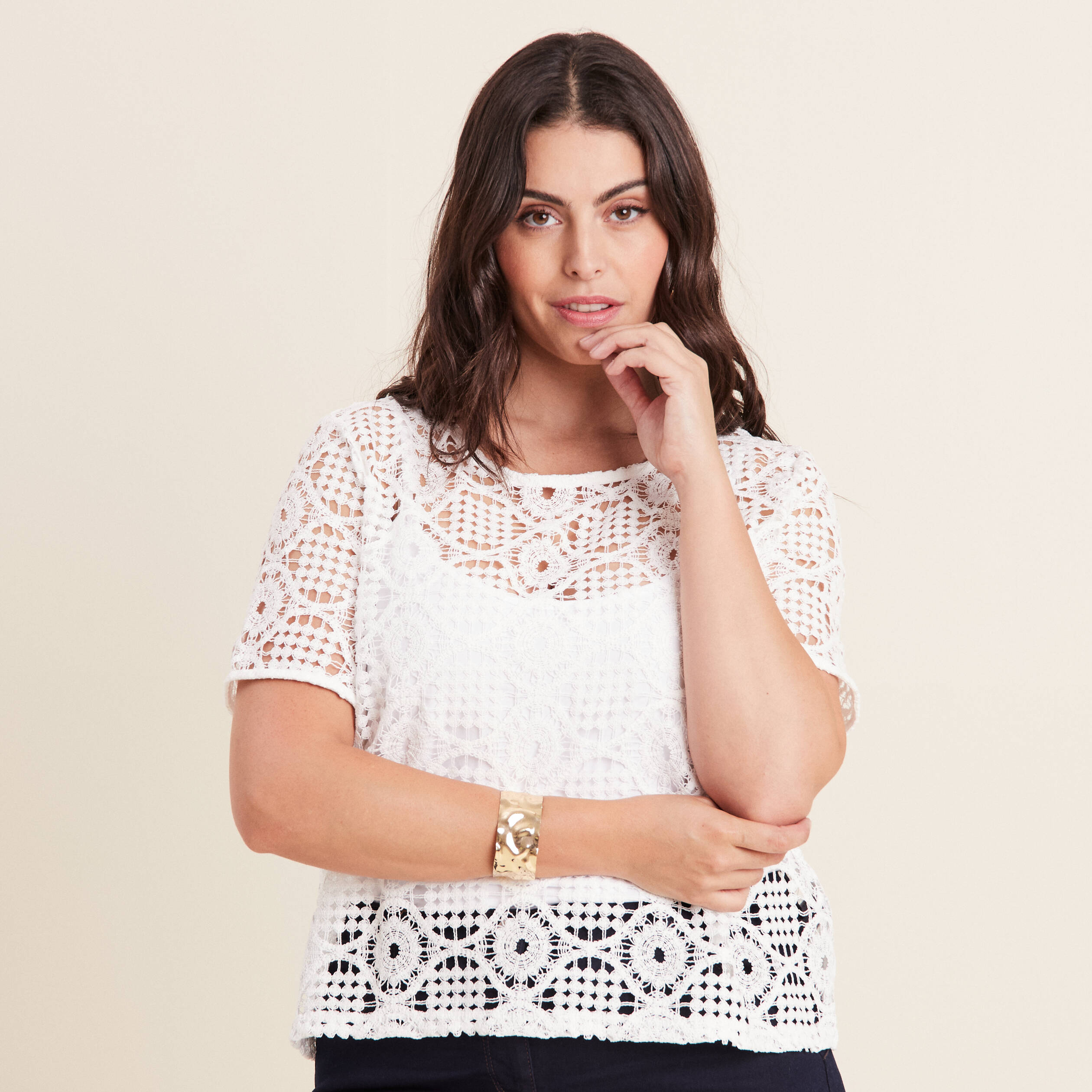 T-shirt manches courtes ecru femme