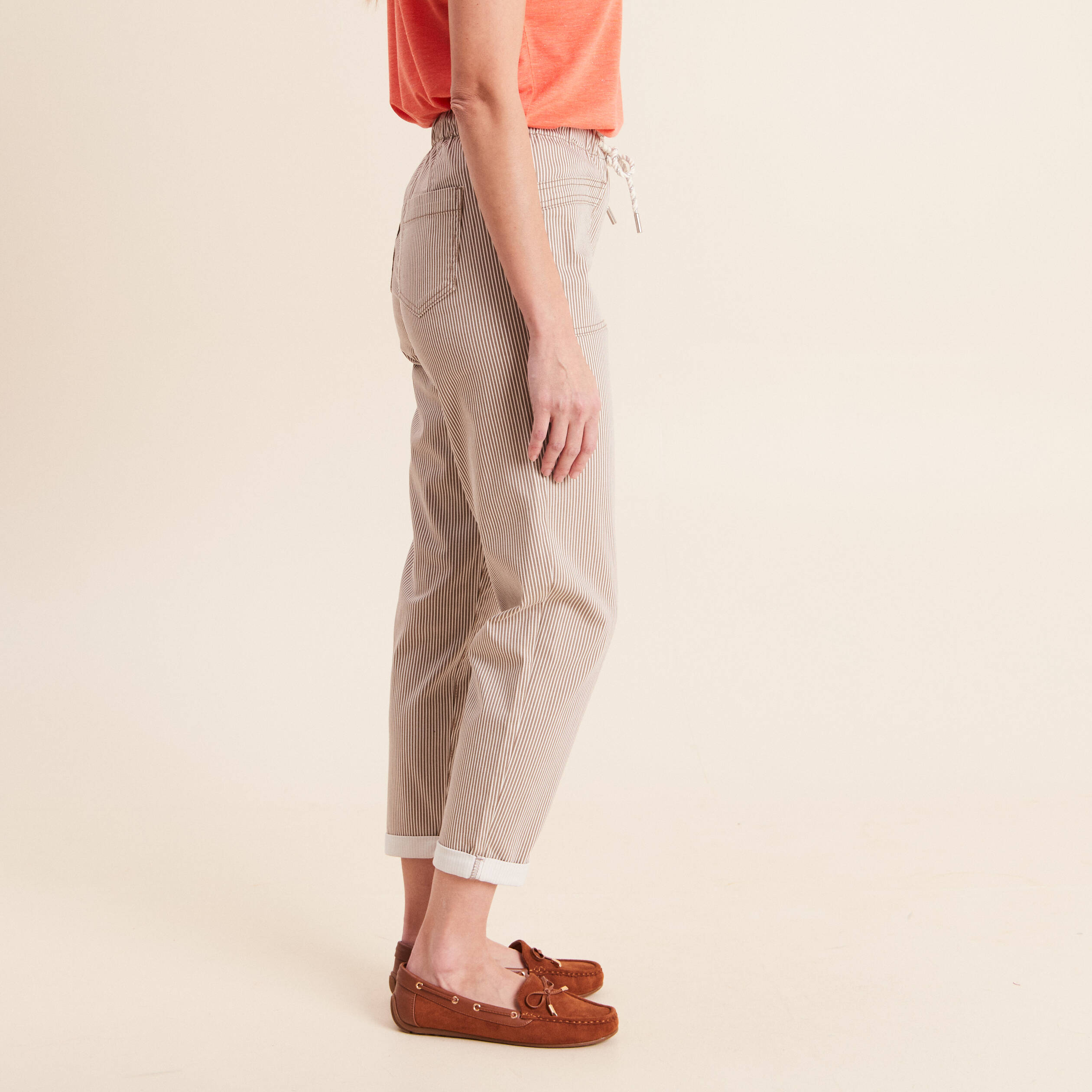 Pantalon coupe mom 7/8&egrave;me marron femme