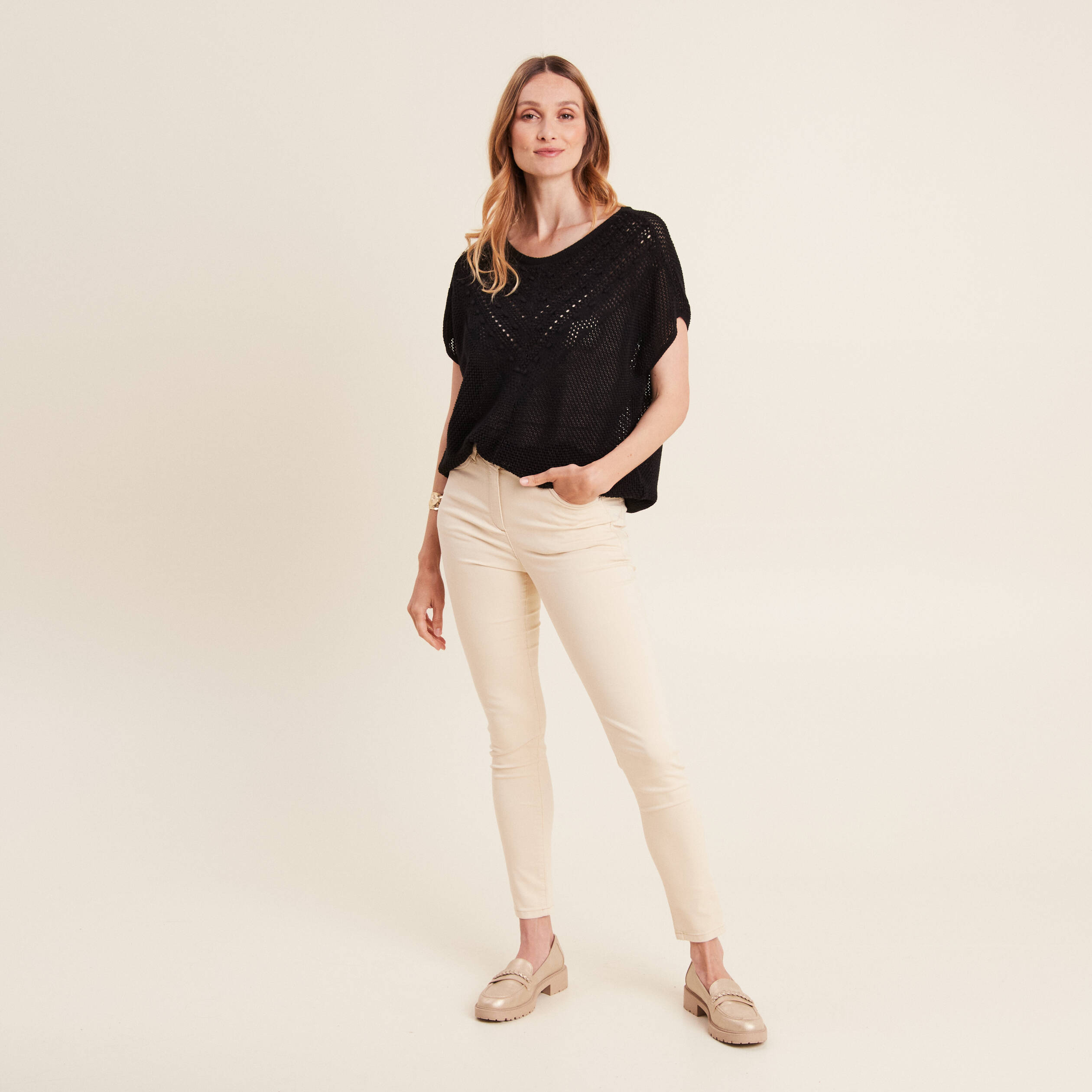 Pull Manches Courtes MBYM Noir Violet Crème - Taille L - Occasion Très Bon état - Style Décontracté