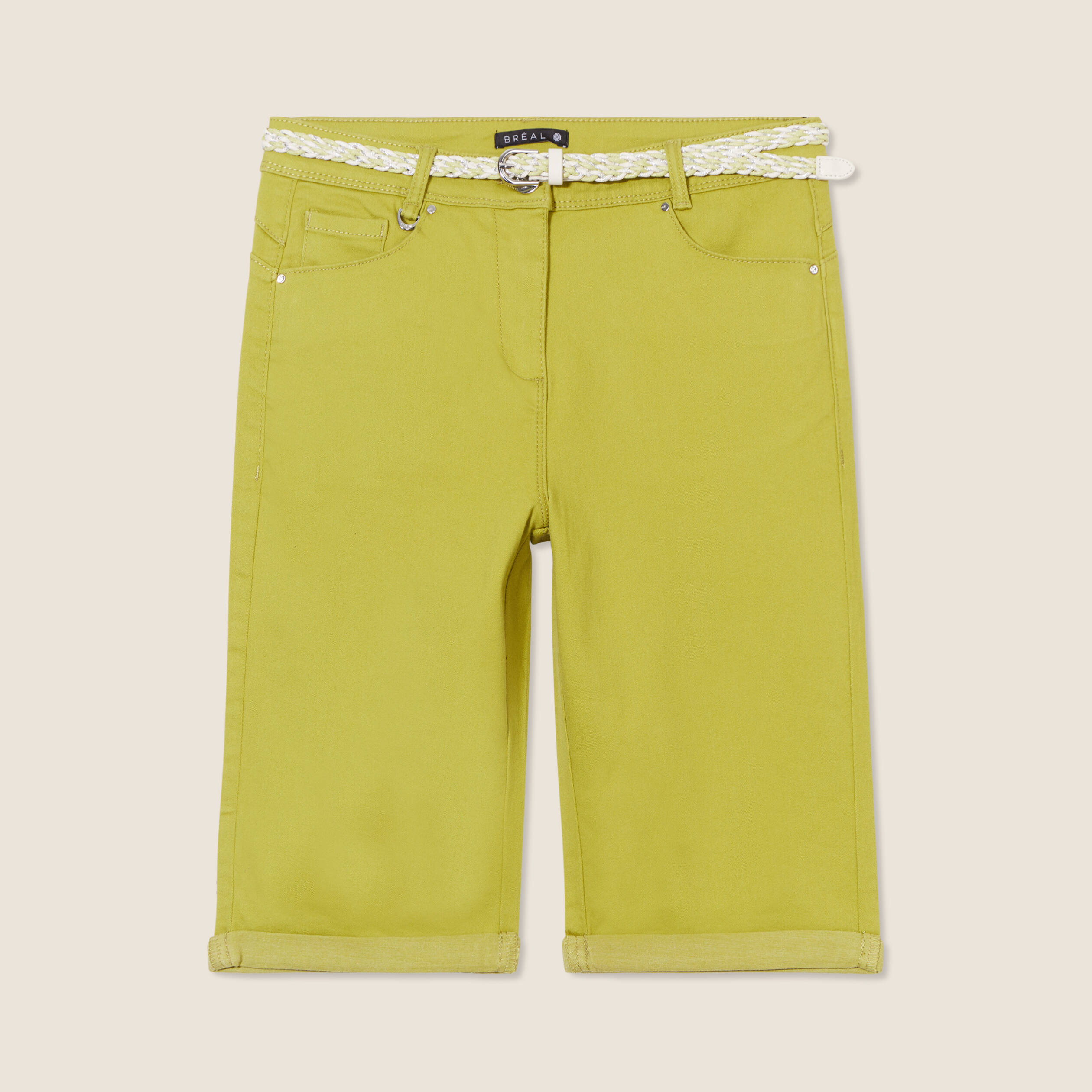Bermuda ajusté ceinturé vert olive femme