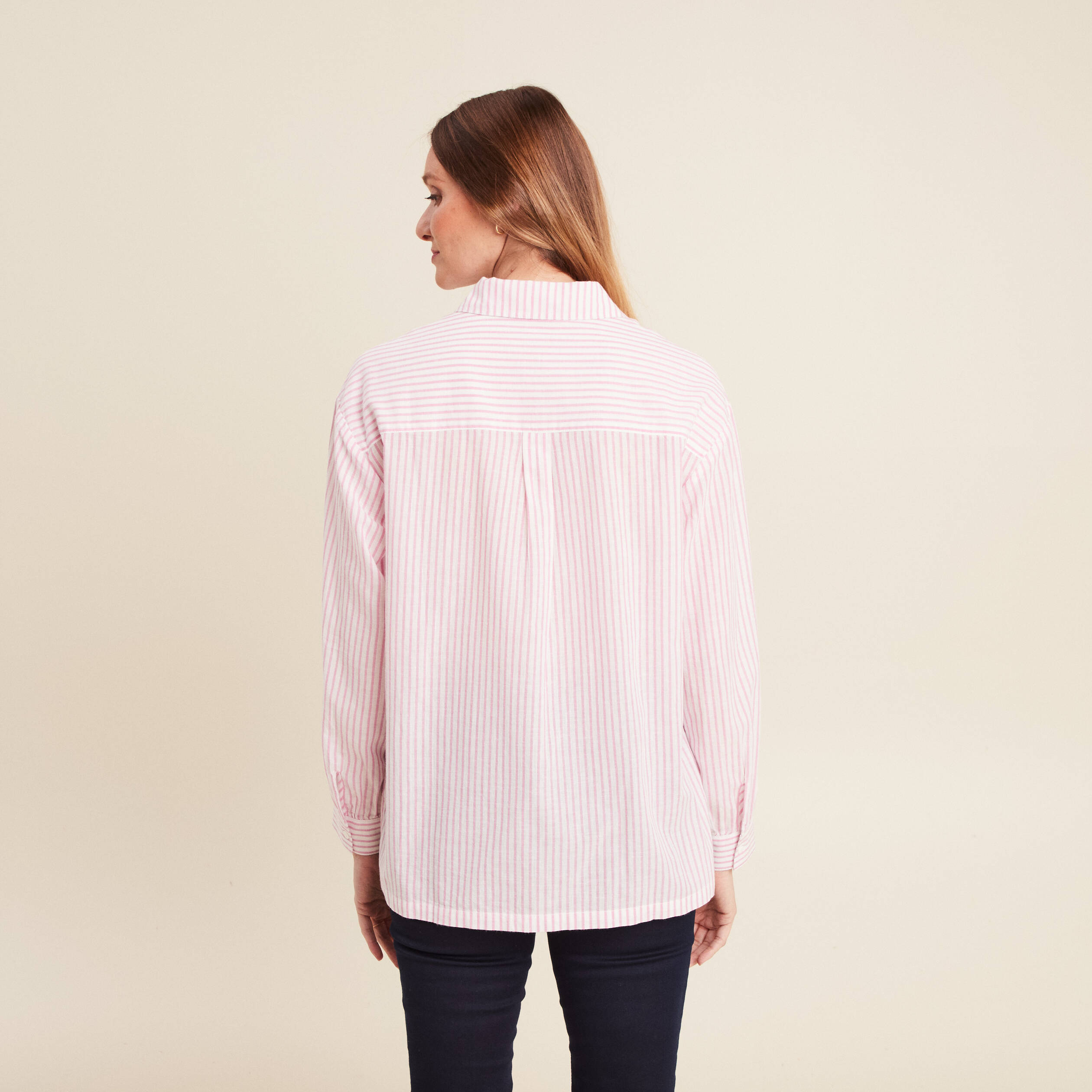 chemise droite mi longue en coton rose femme Chemise droite mi-longue en coton rose femme