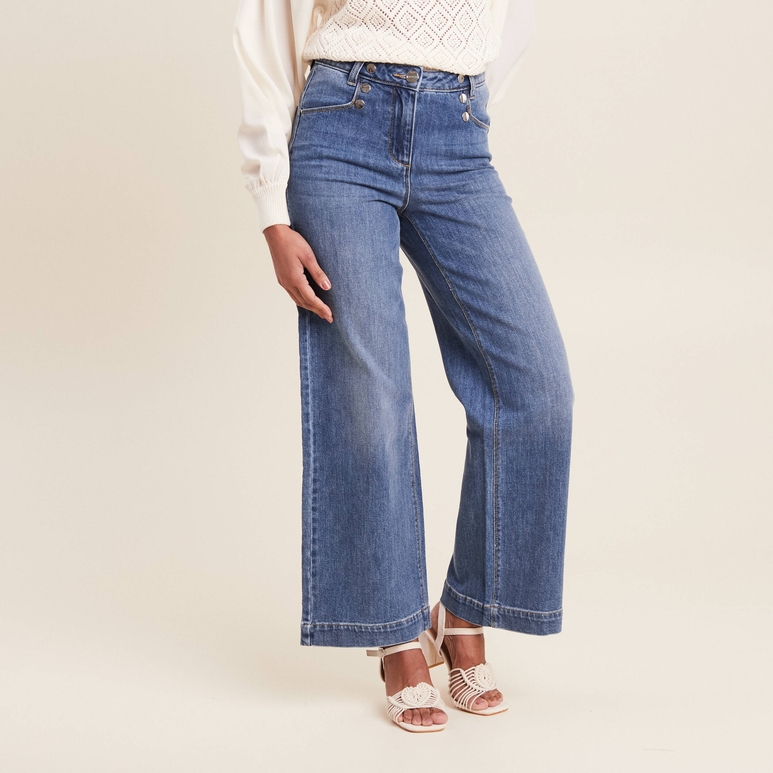 jean large a pont denim stone femme Jean large à pont denim stone femme